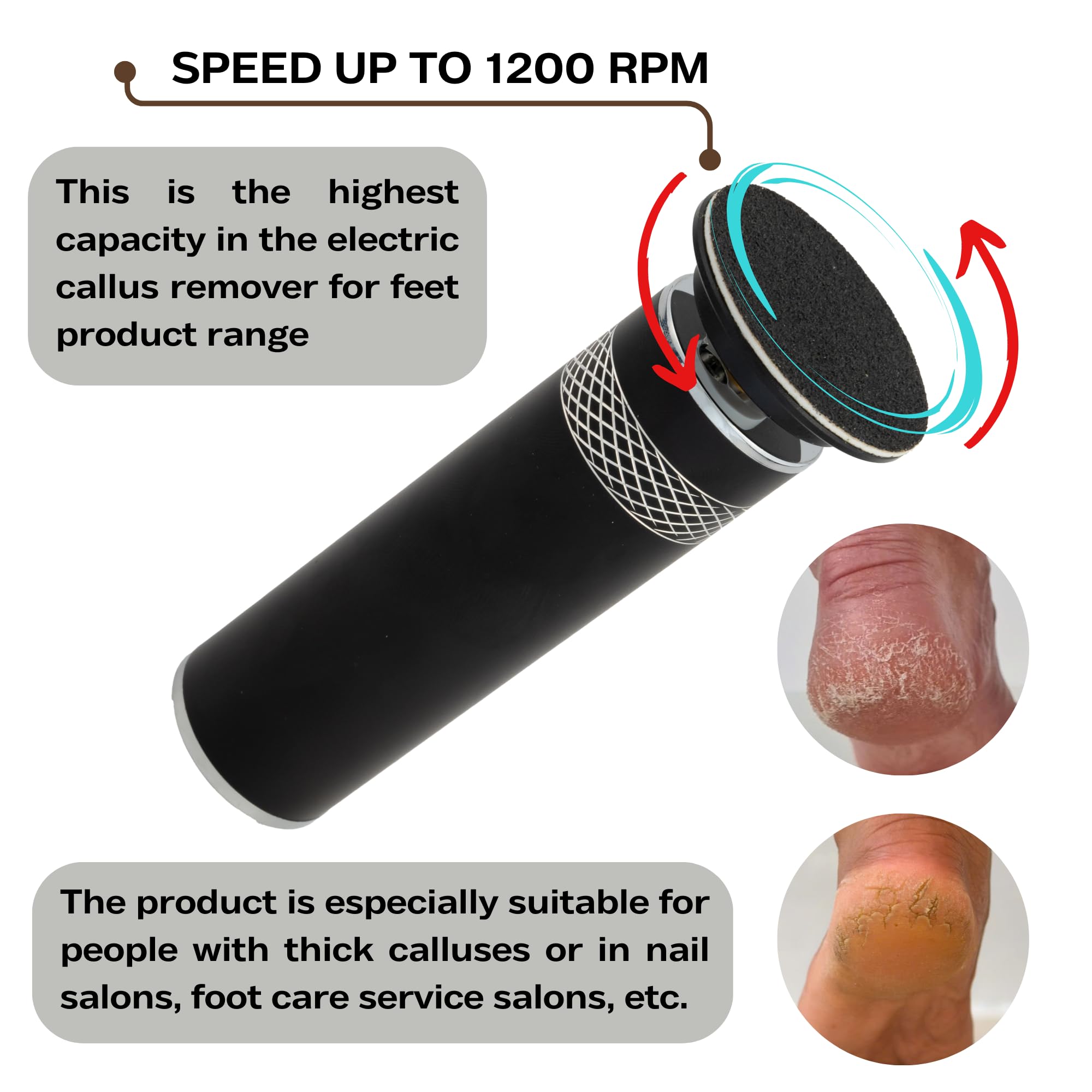 2025 Upgraded Ultra-High Power Electric Foot Callus Remover with 2.5m Extra-Long Cord & 60 Replaceable Sandpaper Discs - Professional Pedicure Tool for Cracked Heels, Dead Skin Removal - Perfect for Home Spa, Salon & Travel Use (Black)