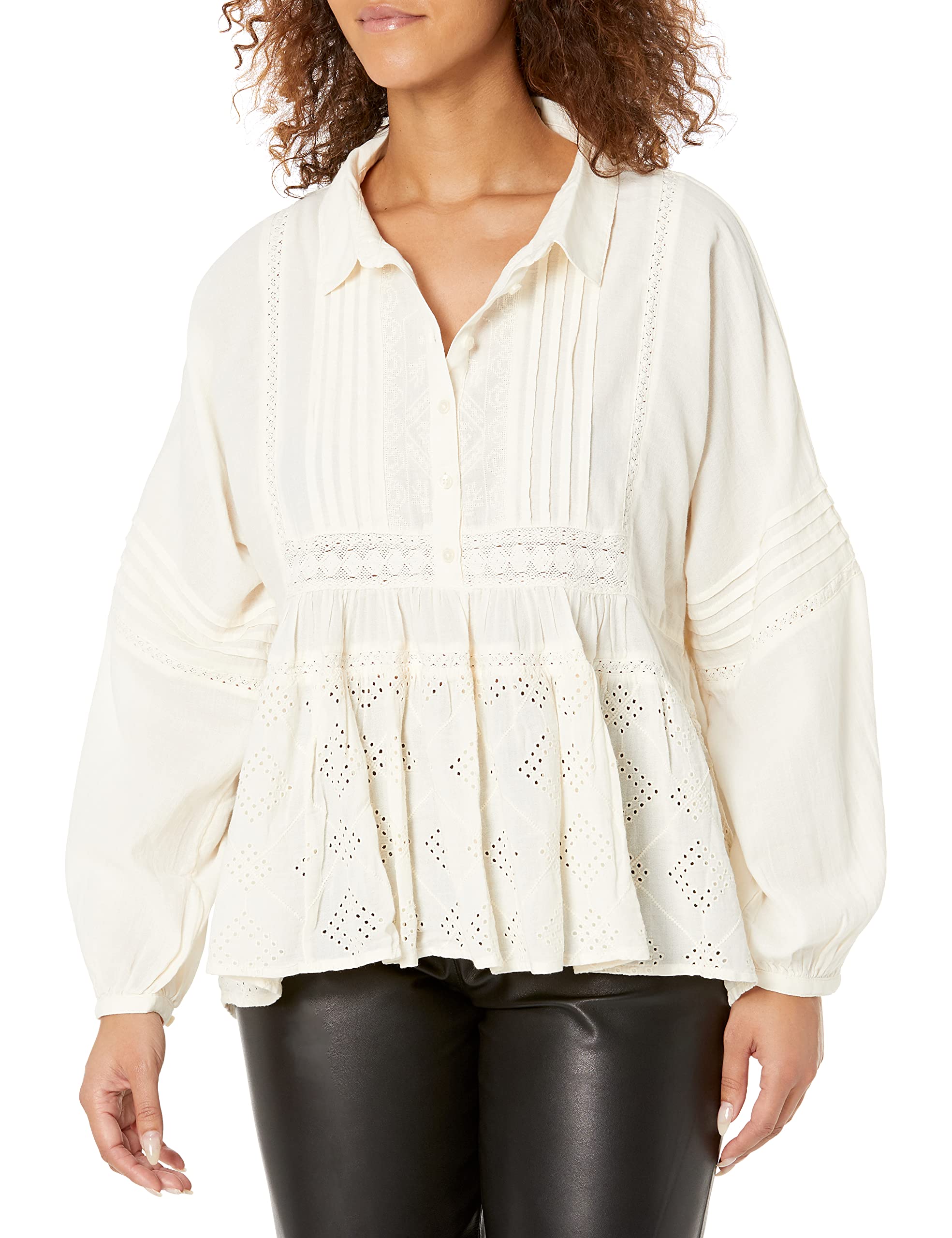 Lucky Brand Women's Embroidered Long Sleeve Button Down Shirt - Casual Office Wear & Spring Layering Essential