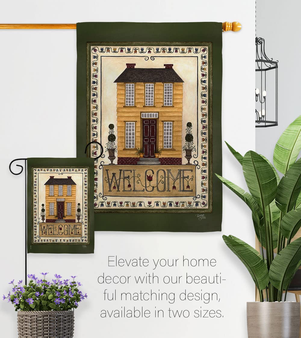 Yellow Welcome Home Flag Set - 28x40 Inch with Pole for Outdoor Decor