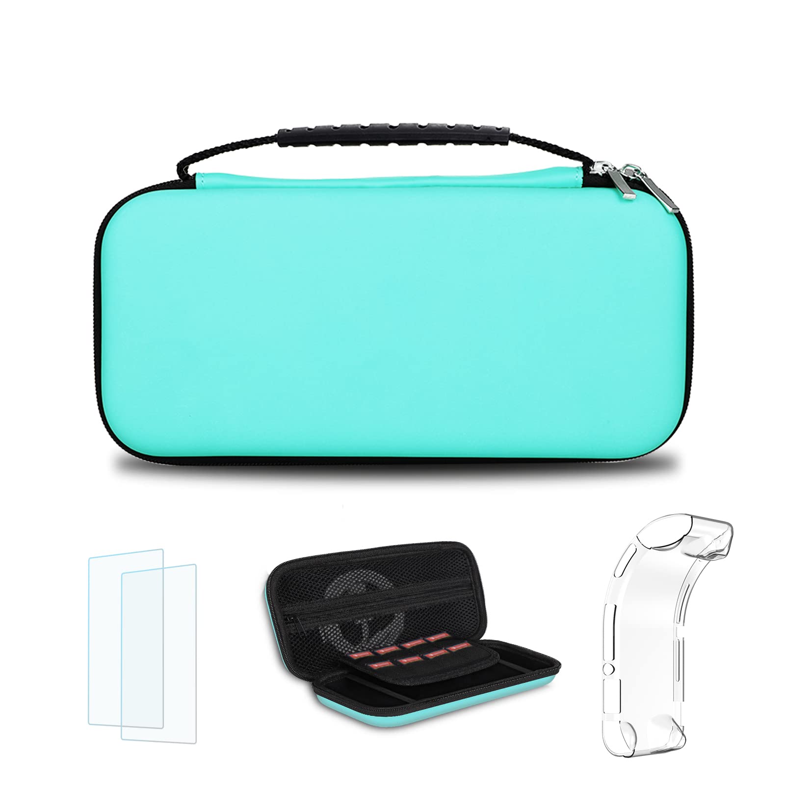 Simpeak Switch Lite Accessories Bundle - Hard Shell Travel Carrying Case with Tempered Glass Screen Protector & Silicone Protective Cover - Sky Blue Storage Bag for Nintendo Switch Lite Console & Games - Perfect for Kids, Boys & Girls Travel Protection
