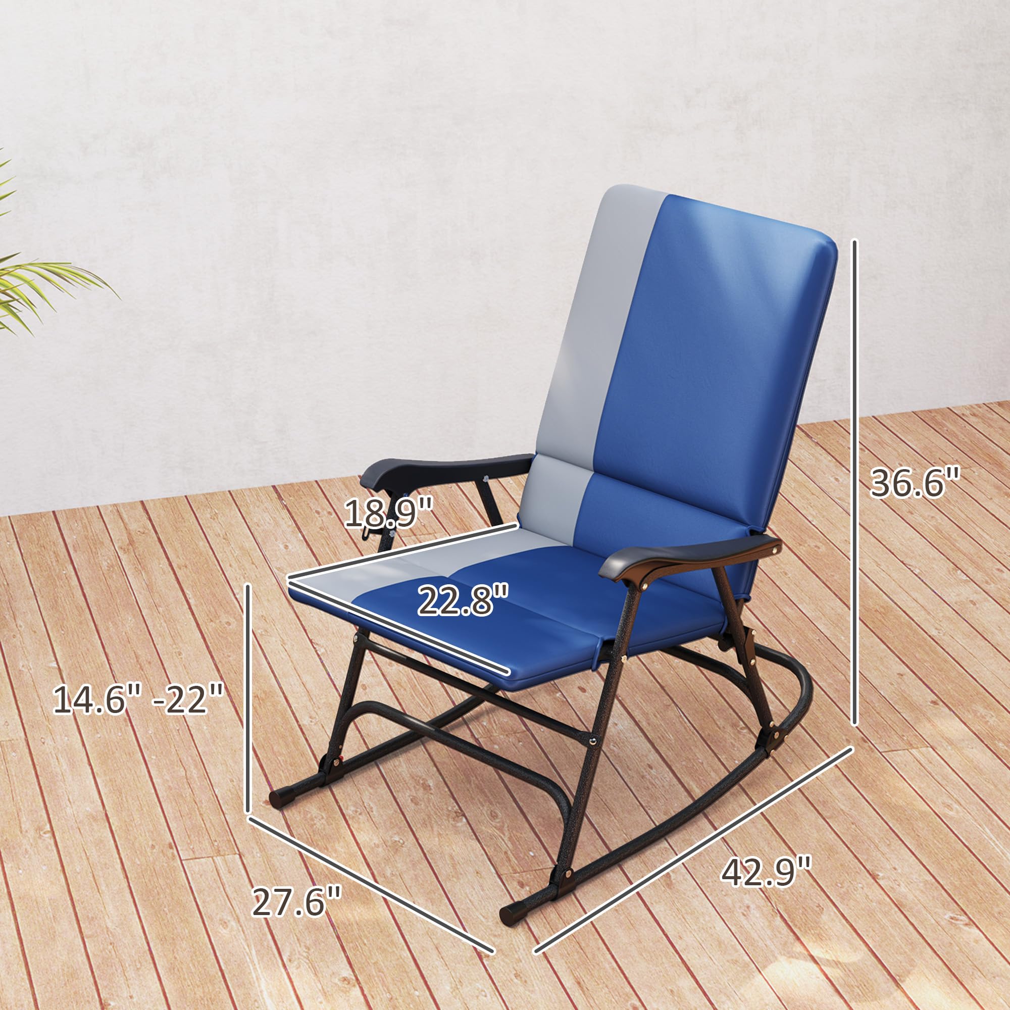 Outsunny 2-Pack Folding Outdoor Rocking Chairs - Heavy Duty 400 lbs Capacity Oversized Camping Chairs with Wide Seat & Padded High Back - Perfect for Patio, Porch, Garden, Backyard Relaxation - Dark Blue