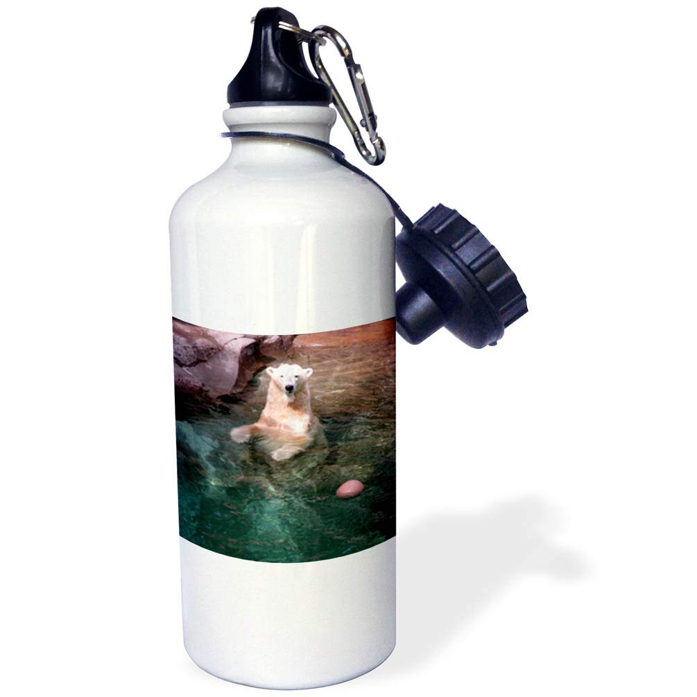 3D Rose Polar Bear in Water with Ball Sports Water Bottle - 21 oz Insulated White Water Bottle for Gym, Hiking & Outdoor Activities