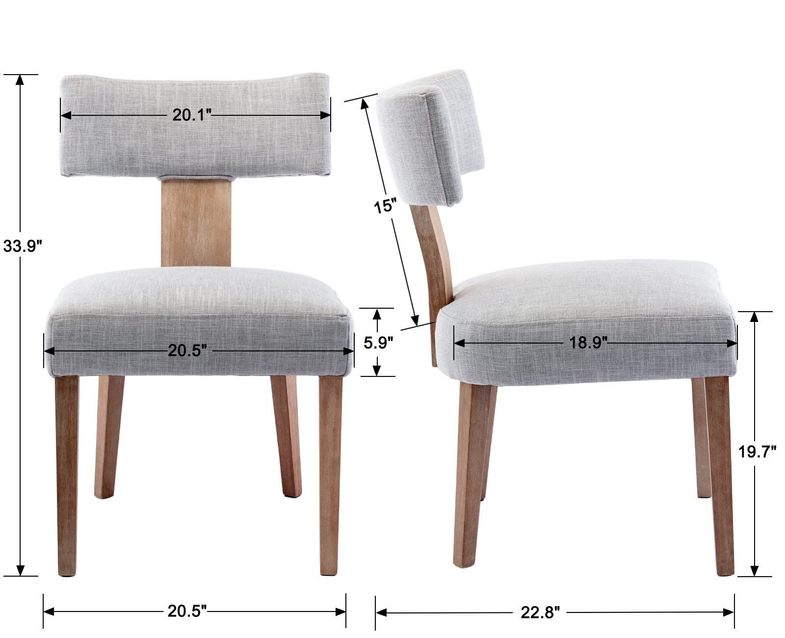 EALSON Mid Century Modern Dining Chairs Set of 2 - Linen Upholstered Kitchen Chairs with Wood Legs & Curved Back - Farmhouse Style Accent Chairs for Dining Room & Living Room - Grey | Perfect for Home Decor, Kitchen Breakfast Nook & Cozy Dining Spaces