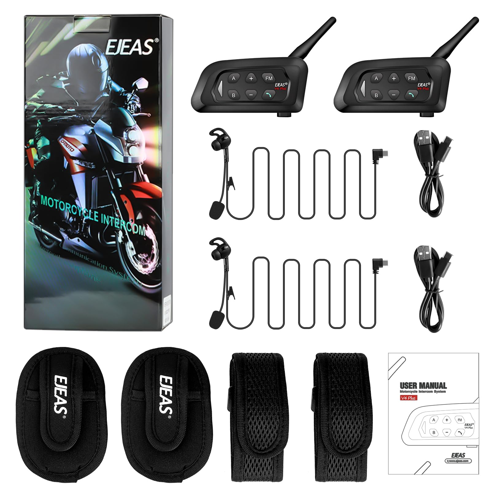 EJEAS V4C Plus Professional Referee Bluetooth Headset - 1200M Range, 4-Person Full Duplex Communication for Soccer & Handball Officials (2-Pack) | Ideal for Game Coordination, Tournament Use & Team Communication