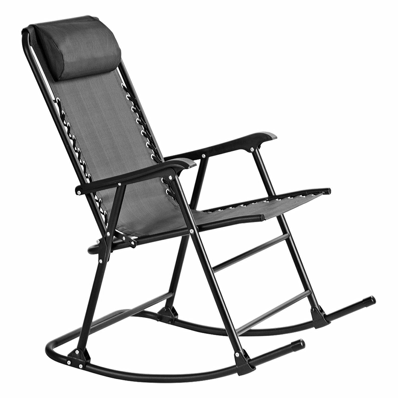 Folding Zero Gravity Rocking Chair - Adjustable Headrest Patio Recliner for Outdoor Relaxation, Grey Mikalo Rocker | Perfect for Backyard, Camping & Beach Use