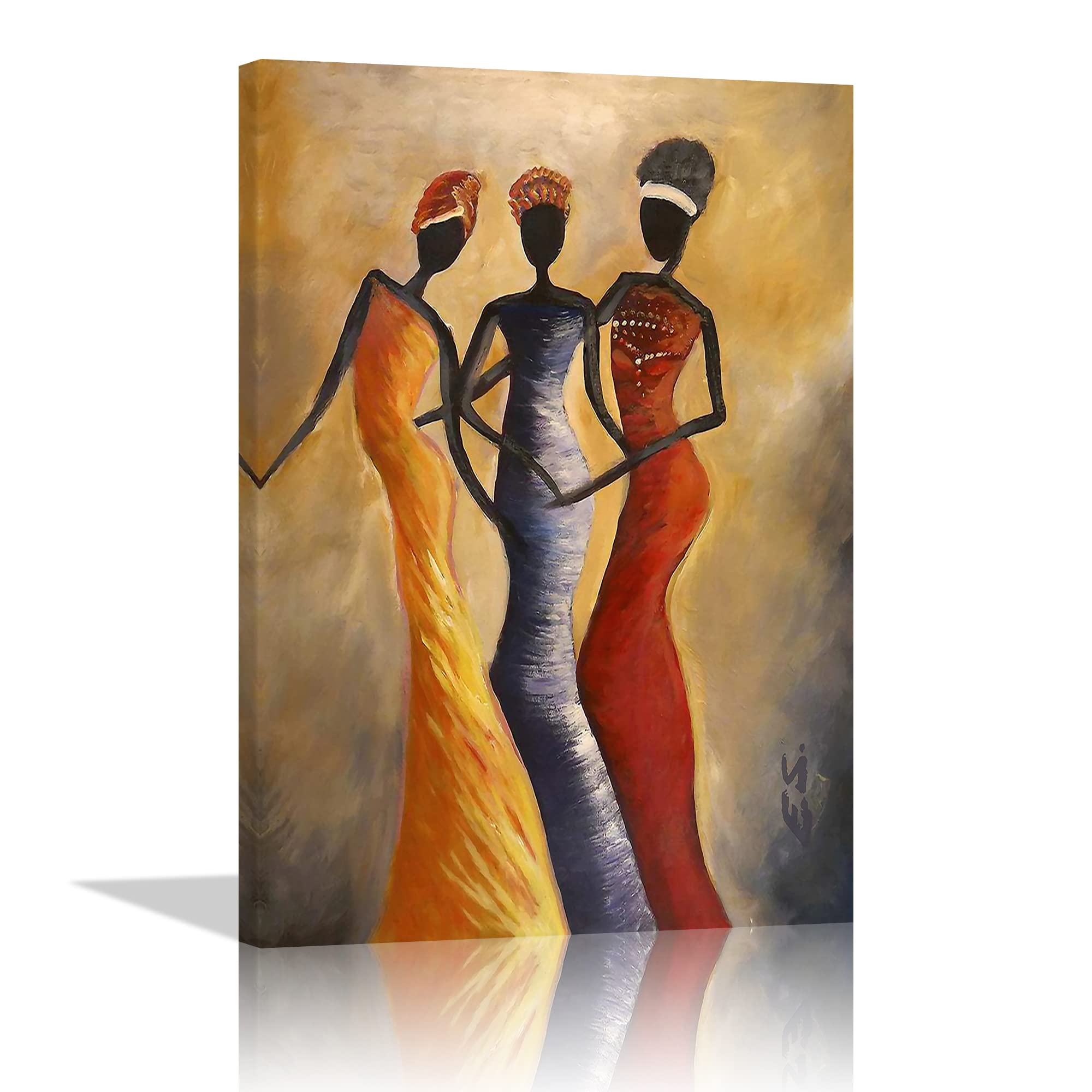 African Women Canvas Wall Art - Traditional Black Women & Girls Painting, Framed Ready to Hang 28x44 Inches - Perfect for Living Room, Bedroom & Office Decor - Vibrant Home Wall Decor for Modern & Ethnic Interior Design