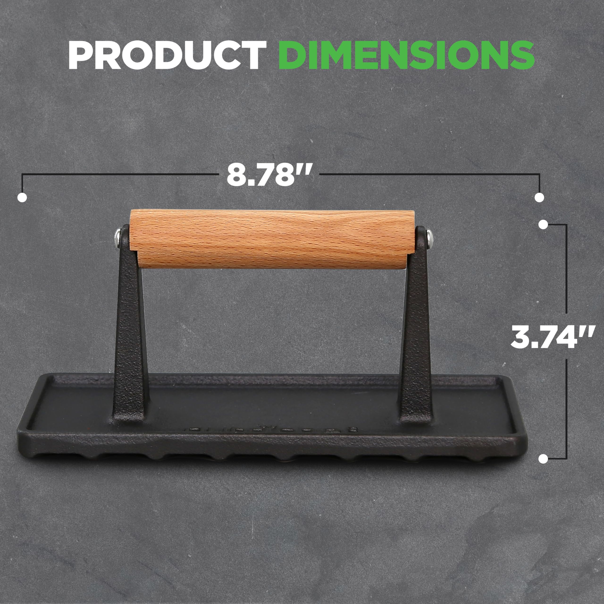 Nutrichef Heavy-Duty Cast Iron Grill Press with Wooden Handle - Perfect for Steaks, Burgers, Bacon & Quesadillas - Speeds Cooking & Creates Beautiful Grill Marks - Ideal for BBQ, Camping & Indoor Grilling