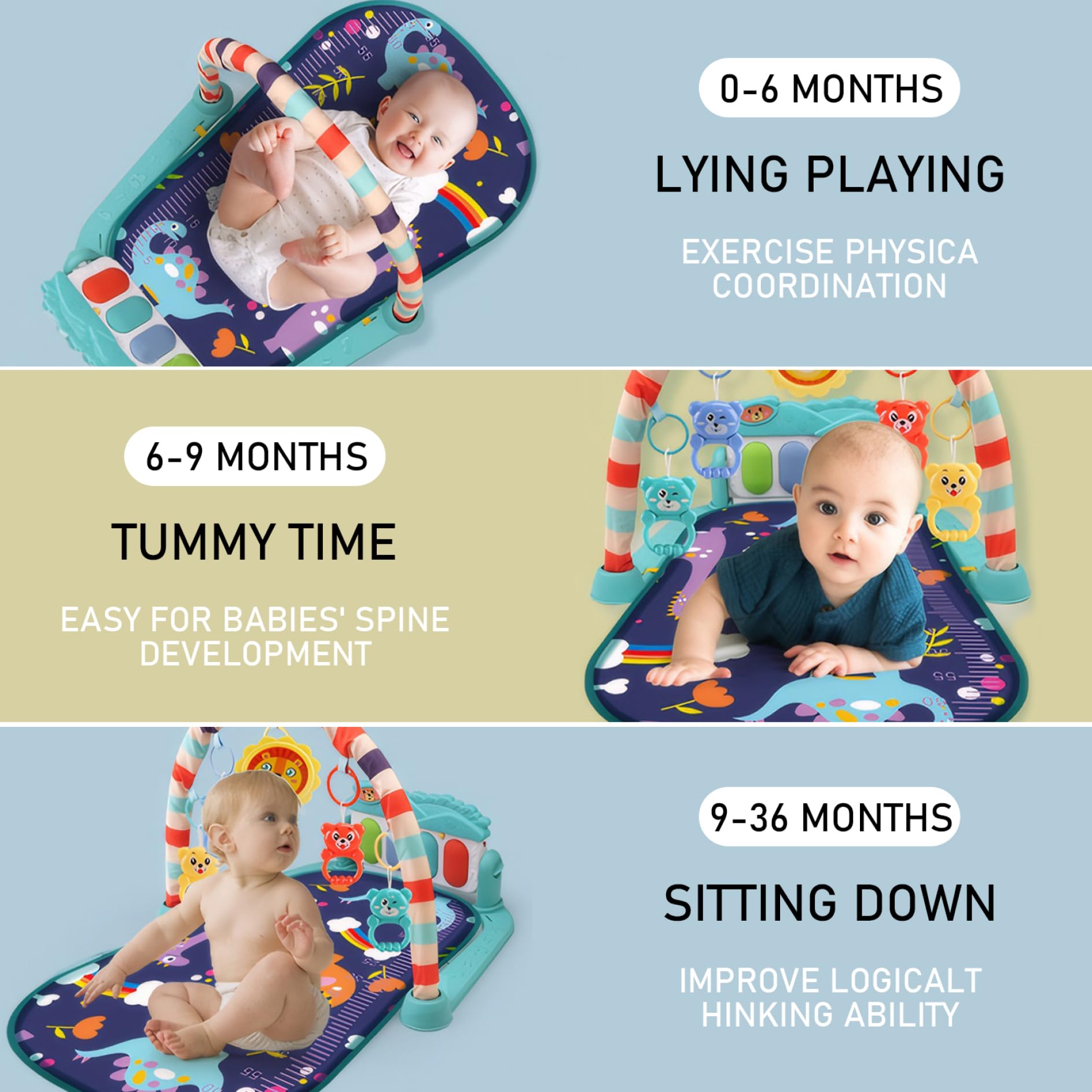 Soft Baby Play Mat with Music & Lights - Detachable Baby Gym for 0-36 Months | Early Educational Floor Mat with Rattles & Toys | Perfect Gift for Newborns & Toddlers | Great for Tummy Time, Crawling & Sensory Development