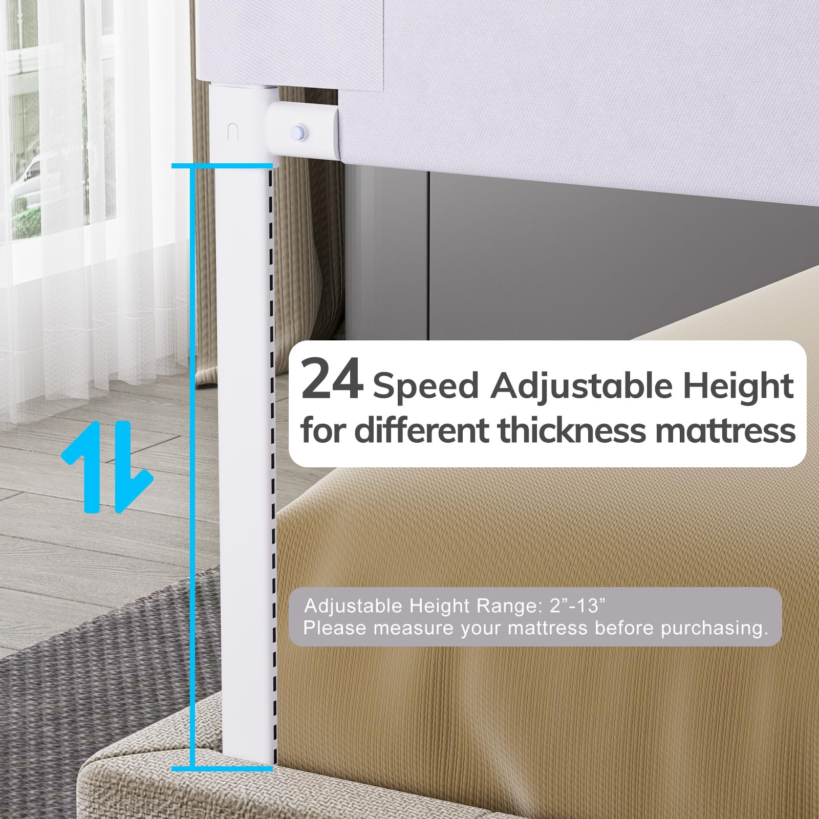 OMZER 3-Pack Toddler Bed Rails with Double Child Lock - Adjustable Height Safety Guardrail for Queen Size Beds (78.7x78.7x59