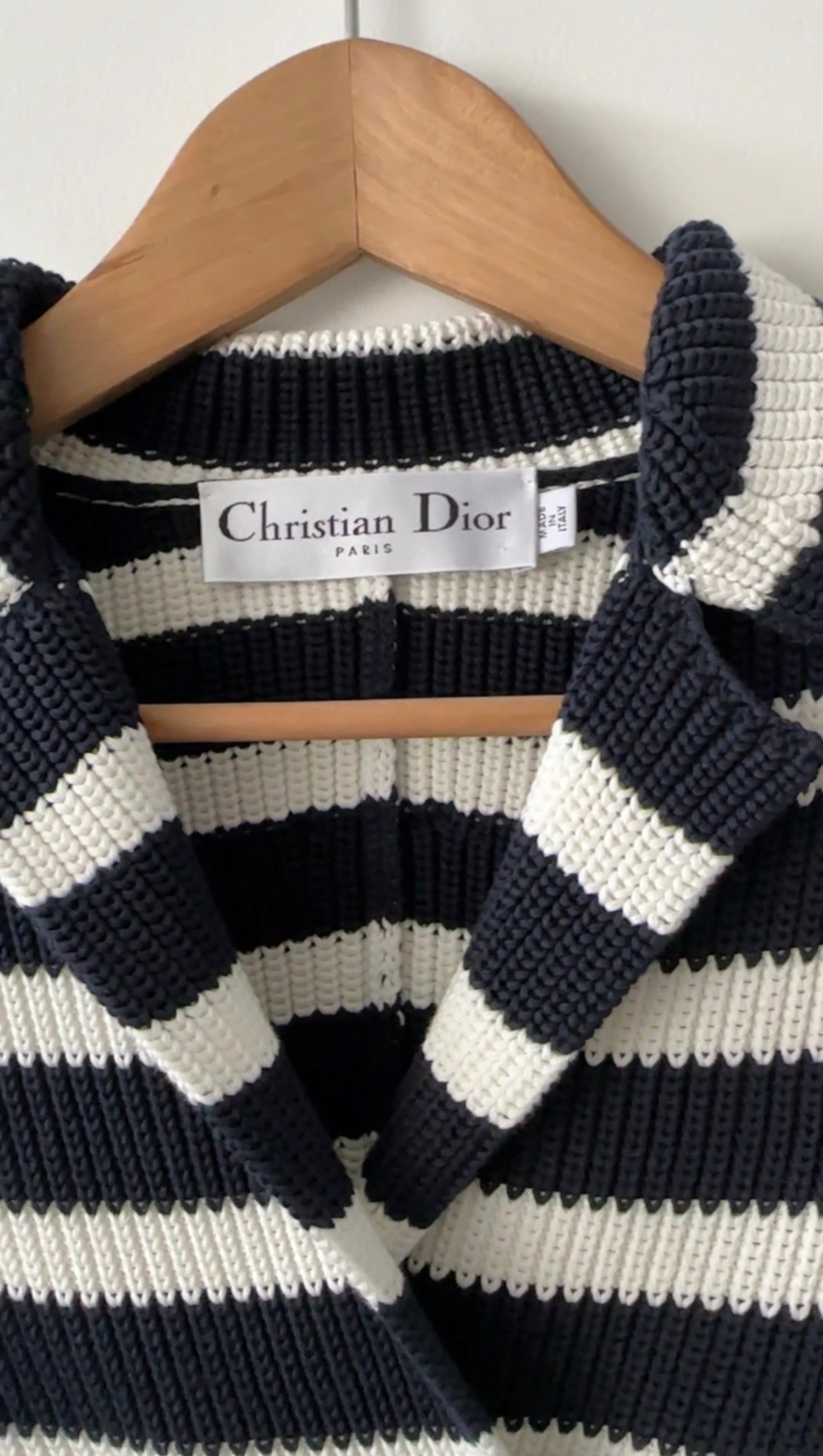 Christian Dior Cotton Stripe Sweater Jacket with CD Buttons - Women's Casual Knit Cardigan (Size S/M) | Perfect for Office Wear, Date Nights & Fall Layering