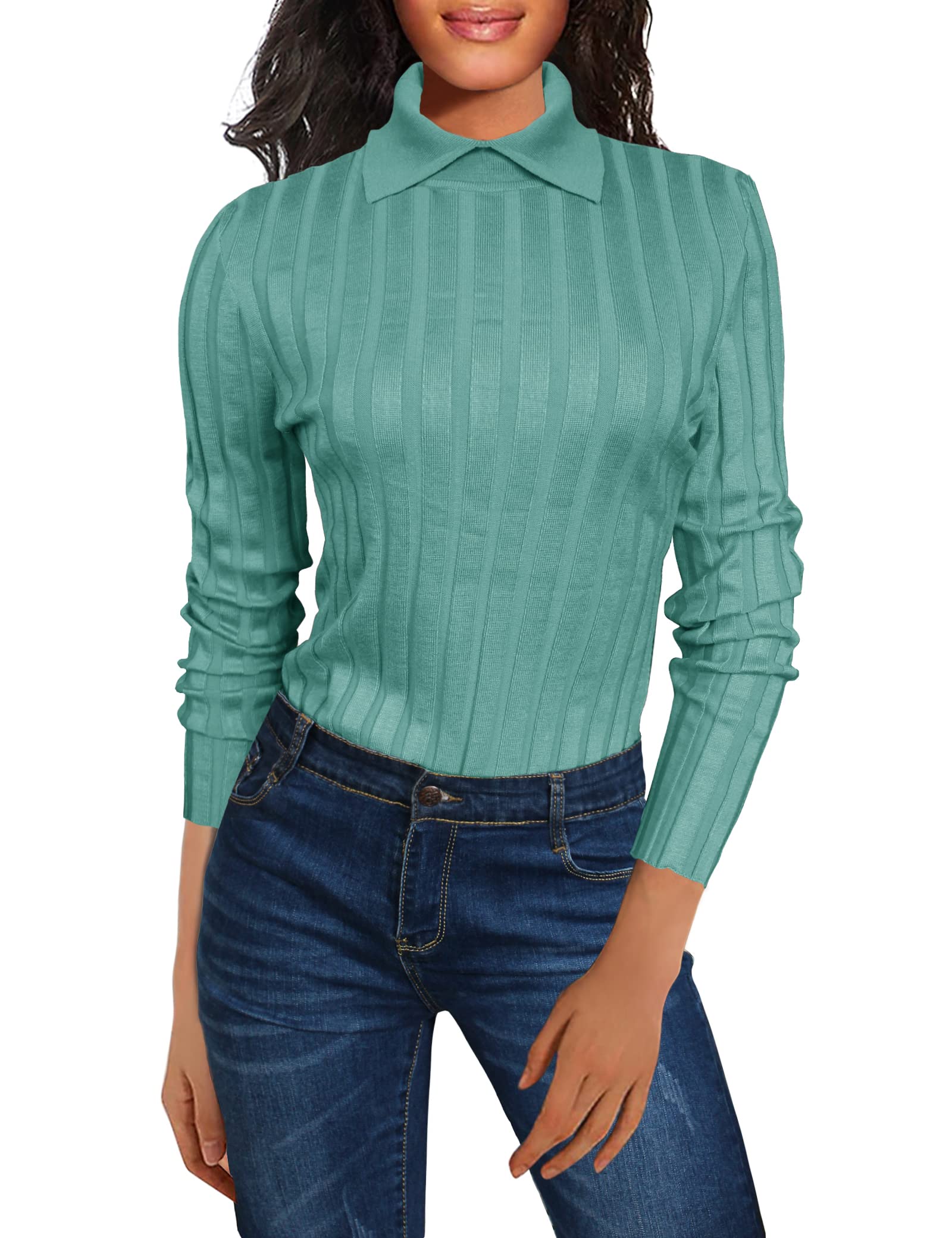 V28 Women's Retro Turtleneck Sweater - Ribbed Knit Pullover for Fall Fashion | Cozy Casual Wear, Office Outfit & Winter Layering