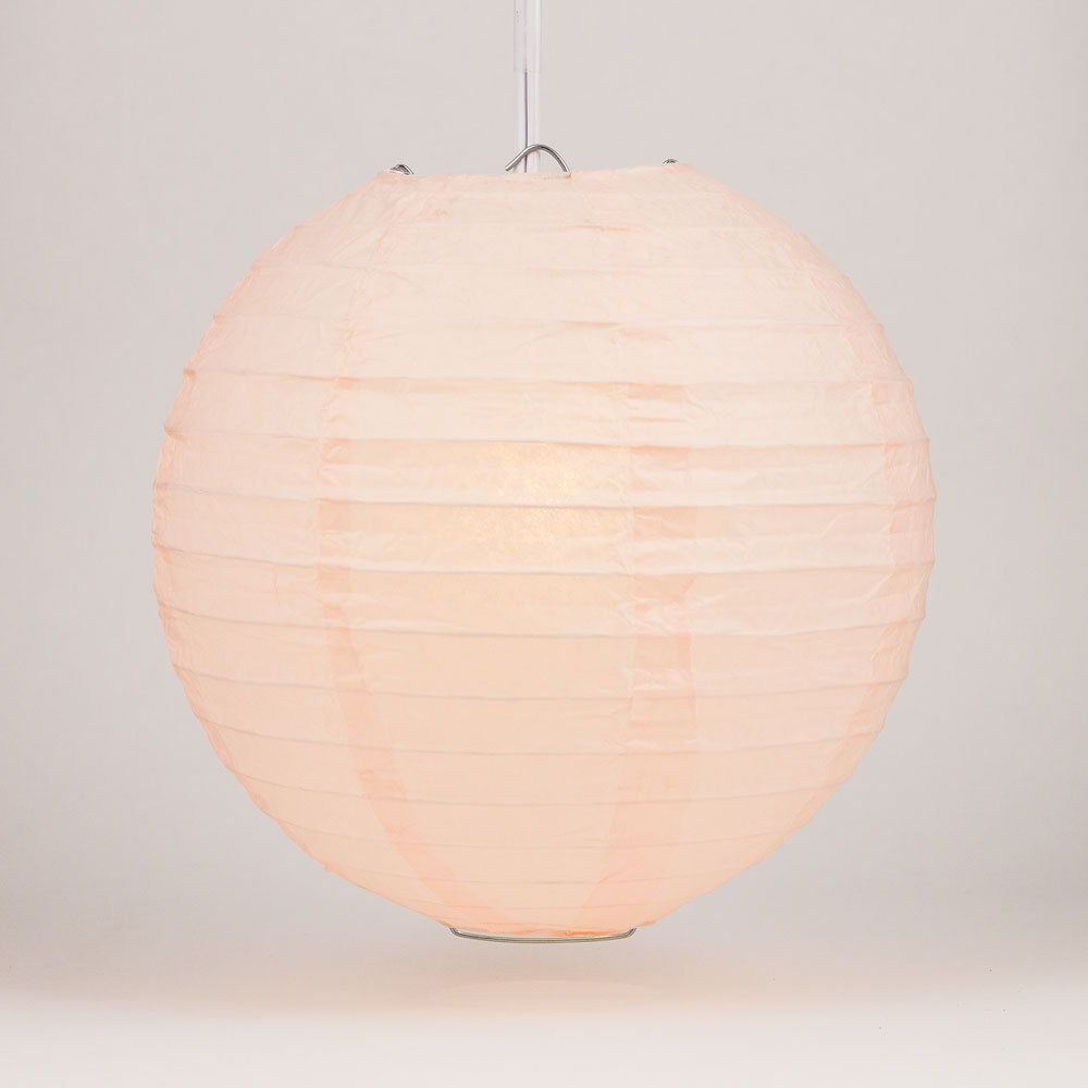 4 Pack Rose Quartz Pink Round Paper Lanterns with Even Ribbing - Hanging Decorations for Wedding, Baby Shower & Home Party (String Lights Sold Separately) - Perfect for Indoor/Outdoor Events & Boho Decor