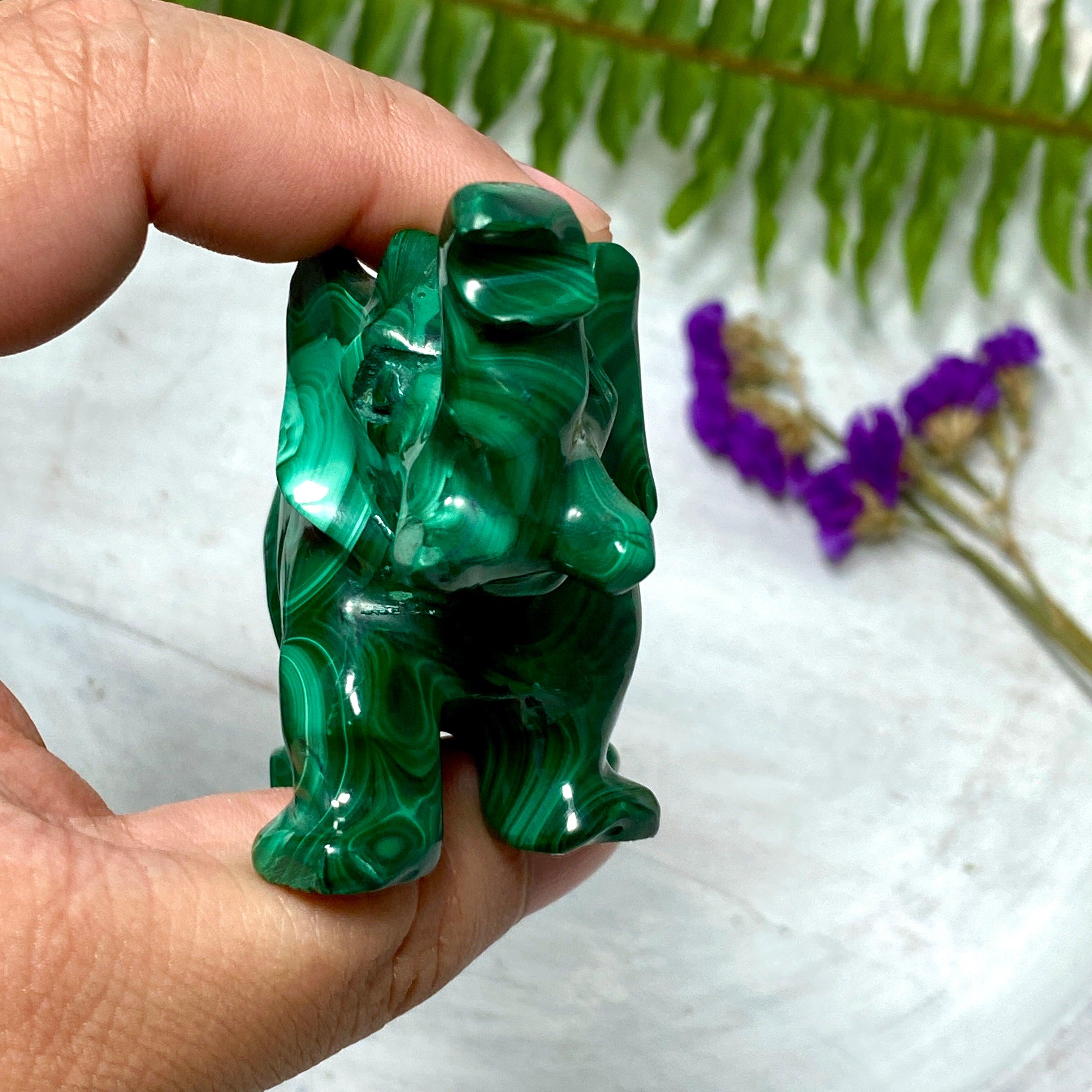 Natural Malachite Elephant Statue Hand Carved - Spiritual Home Decor, Feng Shui Gift for Good Luck & Protection - Perfect for Meditation, Office Desk & Living Room Decor