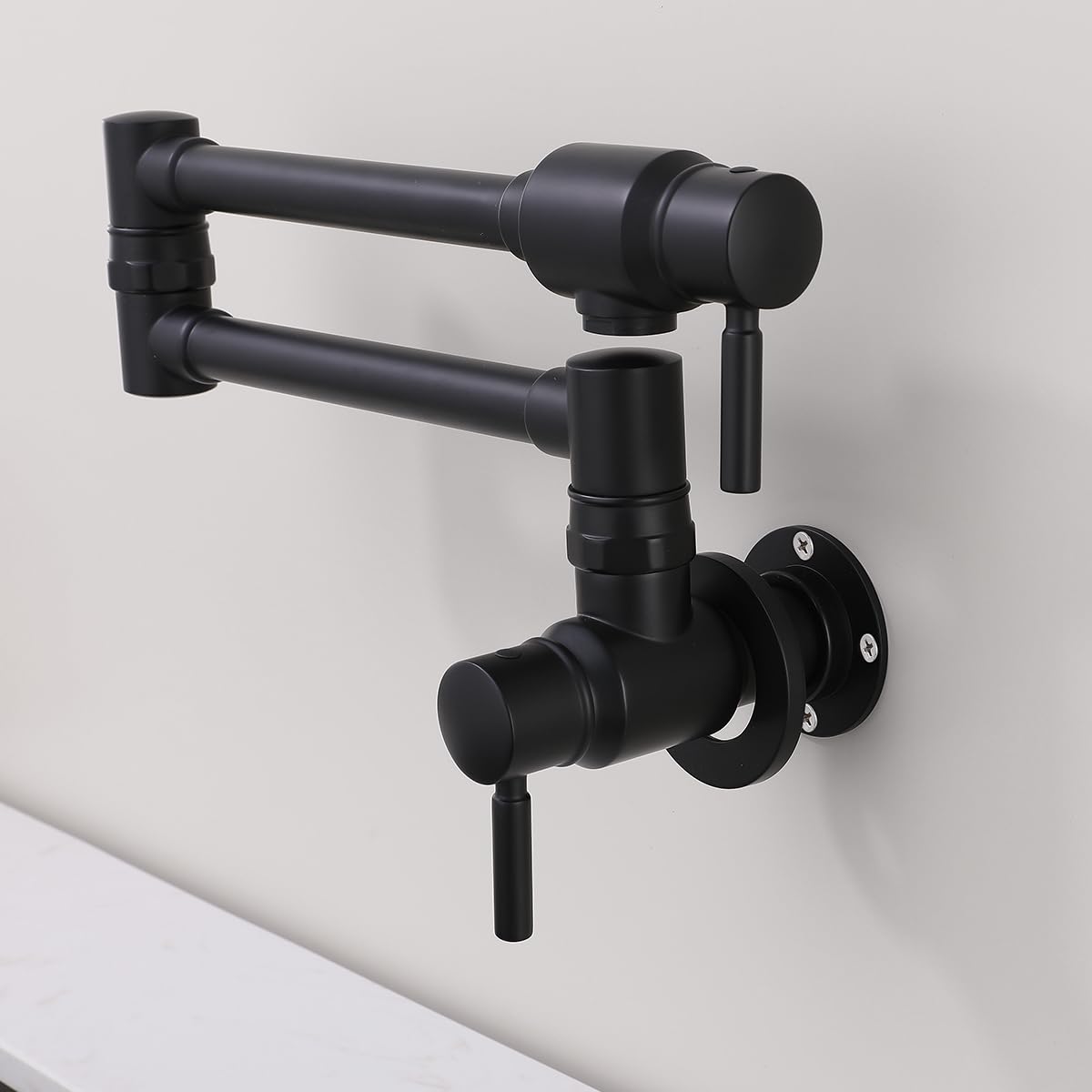 Premium Black Brass Wall-Mounted Pot Filler Faucet with Double Joint Swing Arm - NSF Certified Lead-Free (Model RD-81916-MB) - Ideal for Kitchen Sink, Stove Area & Modern Cooking Spaces