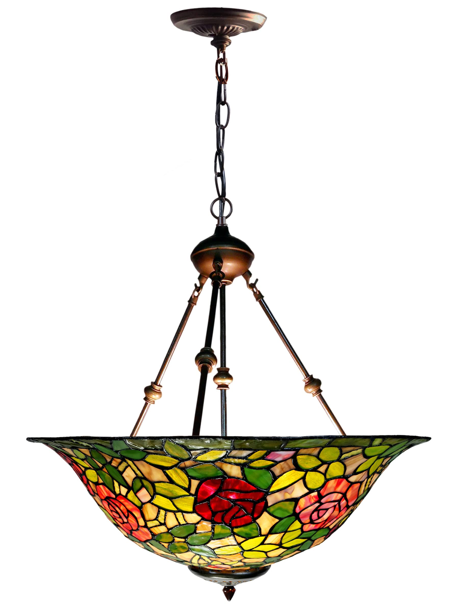 Dale Tiffany Rose Bush Inverted Tiffany Hanging Fixture - Dark Brown Stained Glass Ceiling Light - Perfect for Dining Room, Bedroom, or Entryway Decor
