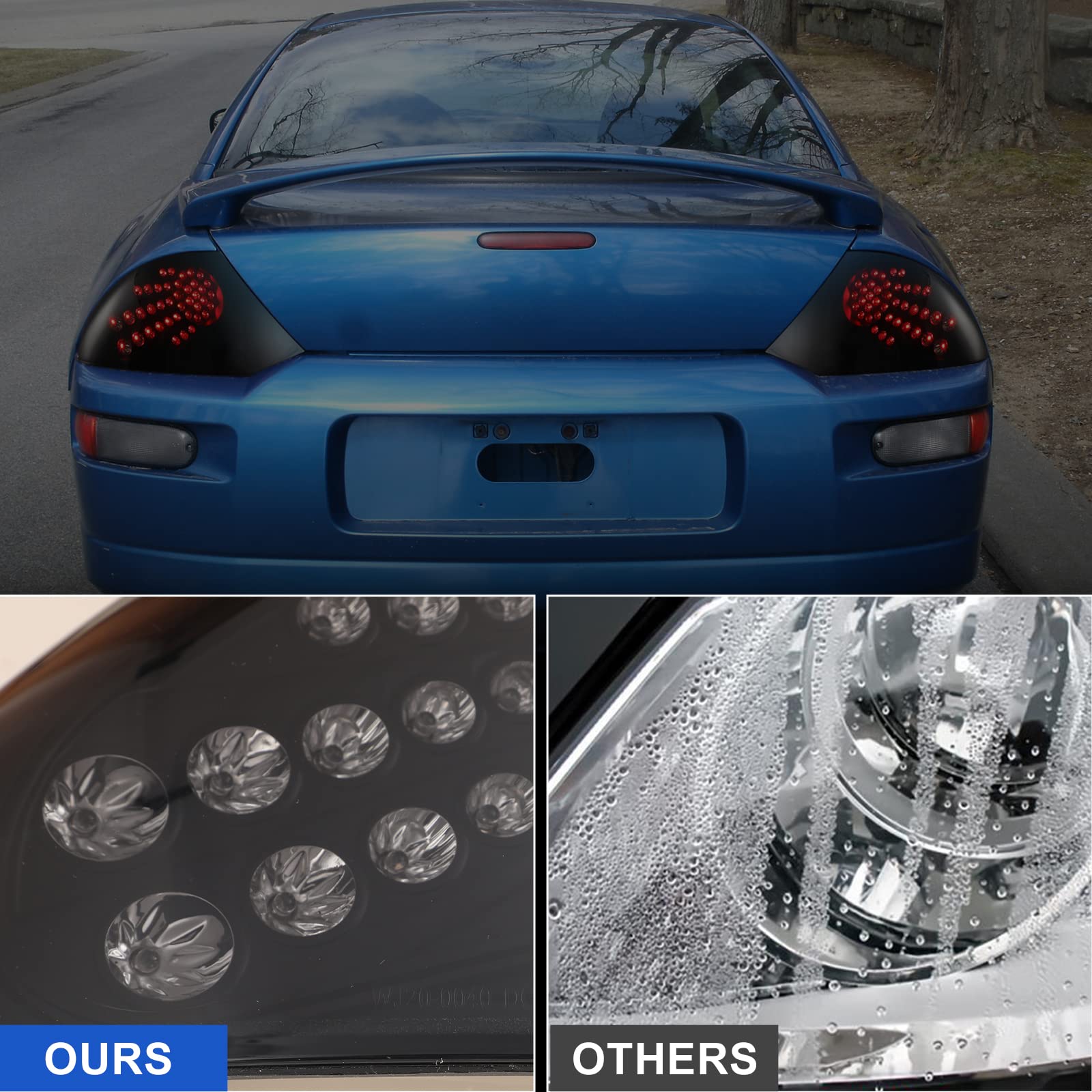 ROXX LED Tail Lights Assembly for 2000-2005 Mitsubishi Eclipse - Smoked Lens Pair with LED Turn Signal, Brake Lights & DRL - High-Quality Rear Lights for Driver & Passenger Side - Perfect for Night Driving & Car Customization