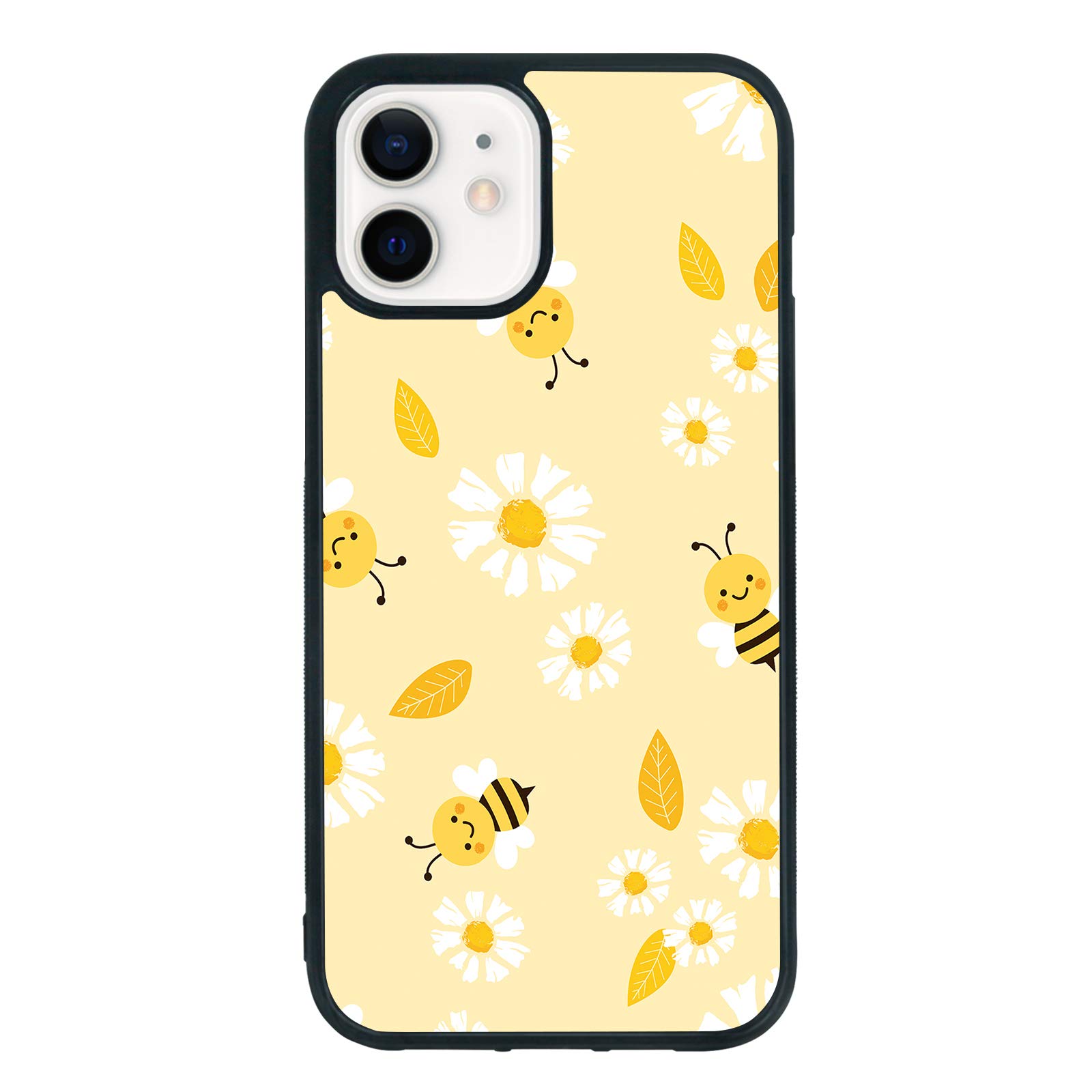 Bee Daisy Shockproof Protective Phone Case for iPhone 12/12 Pro 6.1 Inch - Cute Floral Bee Design Cover for Women Men Teens - Perfect for Everyday Use, Outdoor Activities & Gift Giving