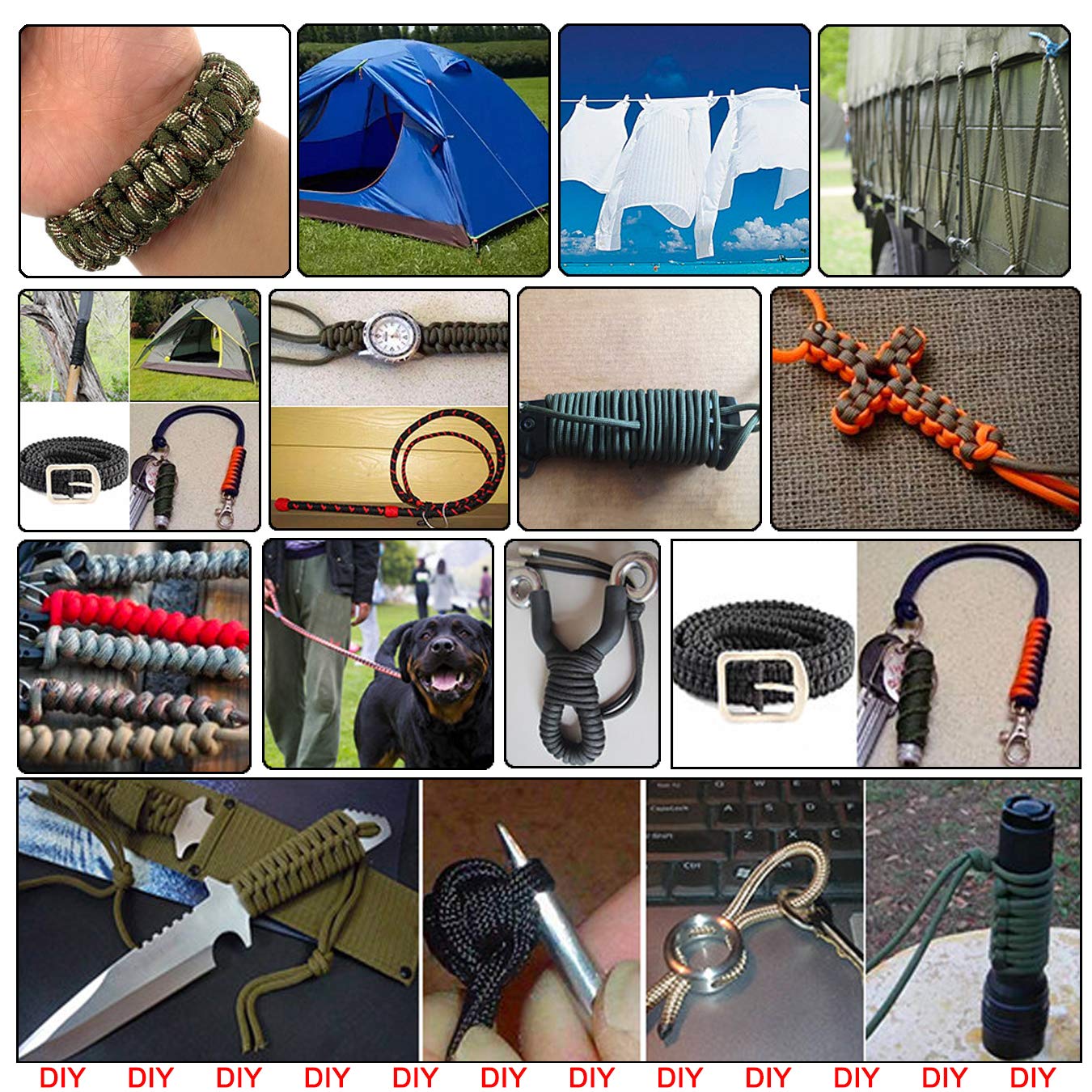 4-Pack 19ft Paracord Rope for Bracelets, Dog Collars & DIY Crafts