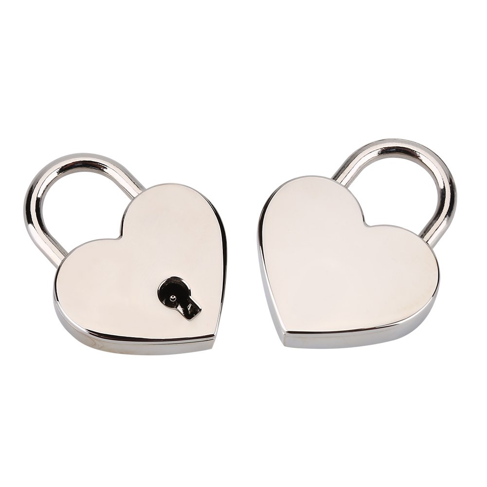 2 Pack Small Metal Heart Shaped Padlock with Key - Mini Love Locks for Jewelry Box, Diary, Luggage & Storage - Romantic Gift for Couples, Wedding, Anniversary - Silver