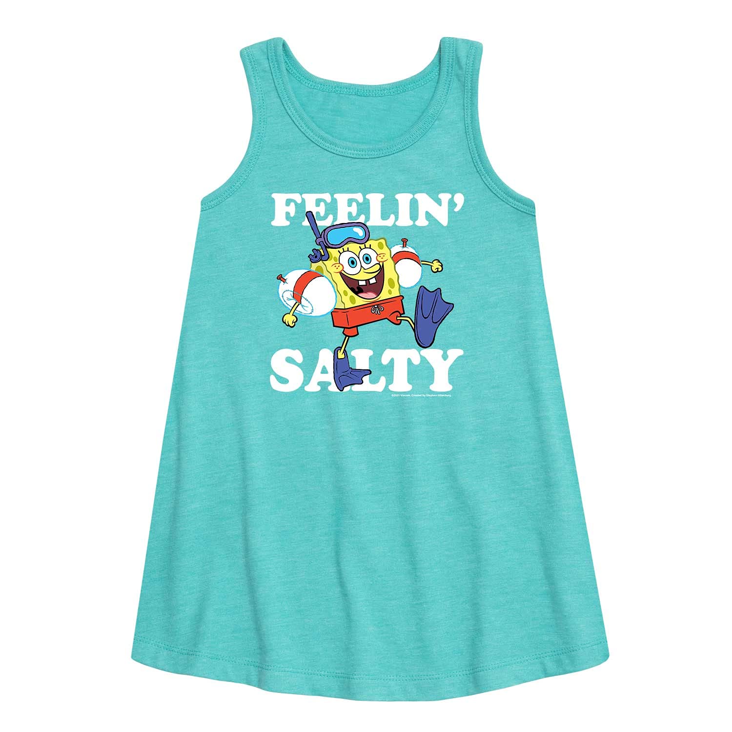 HYBRID APPAREL Spongebob Squarepants Feelin Salty A-Line Dress for Toddler & Youth Girls - Cute Cartoon Character Outfit for Birthday Parties, School Events & Casual Wear