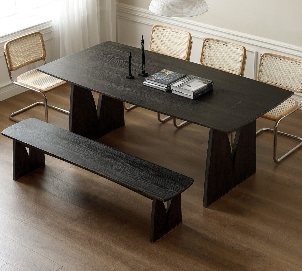 Handcrafted Oak Solid Wood Wabi Sabi Style Dining Table - Natural Wood Grain Texture - Modern Minimalist Furniture for Dining Room, Kitchen, or Open Concept Living Space