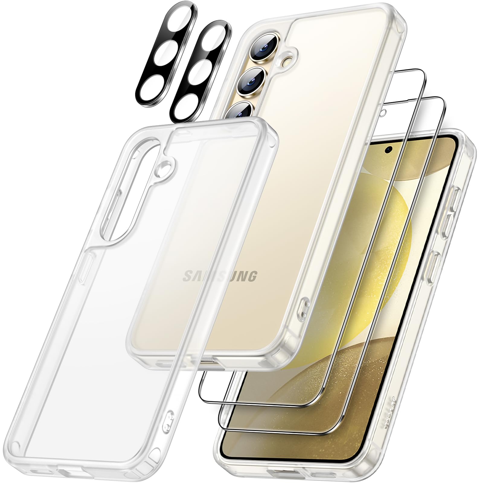 JETech 5-in-1 Matte Case for Samsung Galaxy S24+ / S24 Plus 5G - 2-Pack Screen Protector & Camera Lens Protector, Translucent Back Protective Phone Cover with Tempered Glass (Frosted Clear) - Perfect for Everyday Protection & Style