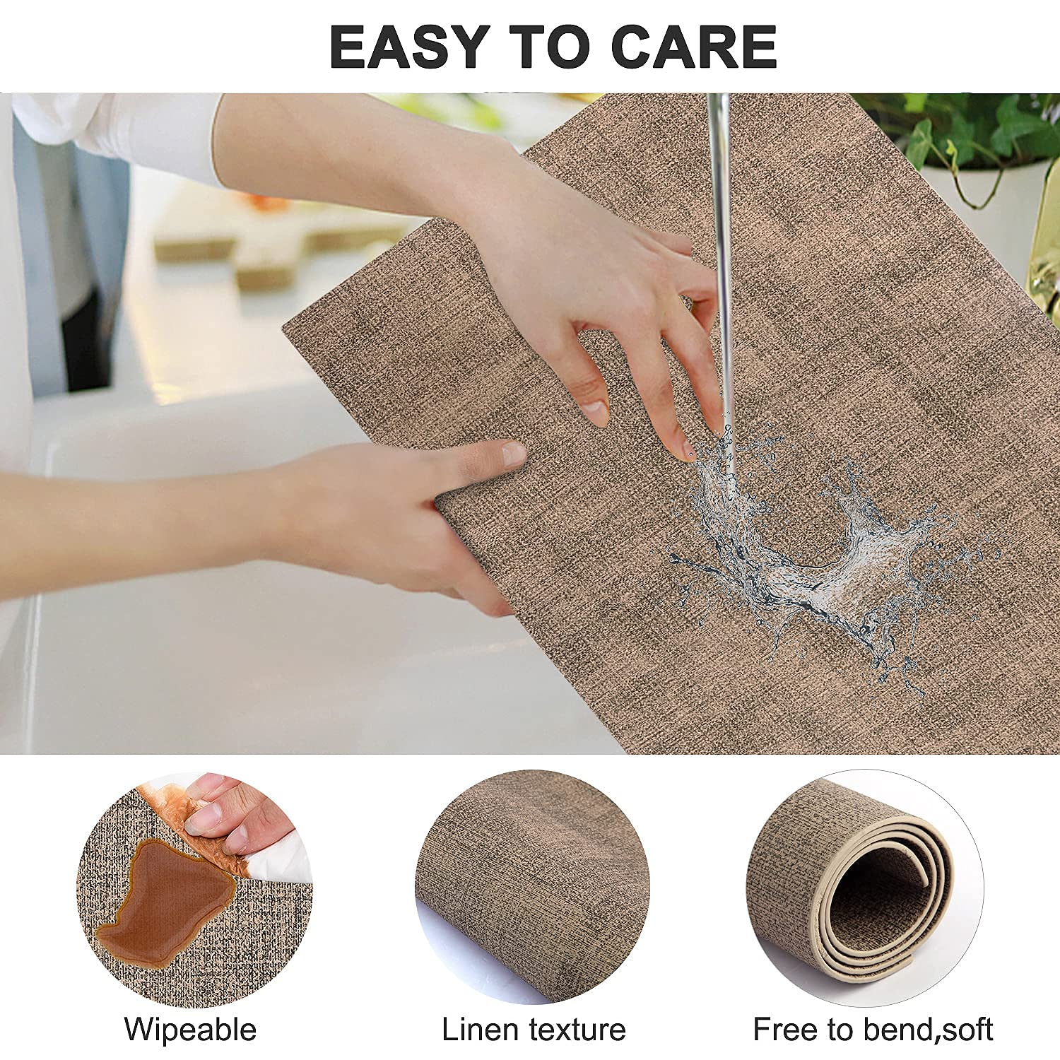 Premium PU Leather Heat-Resistant Placemats Set of 6 - Waterproof, Wipeable & Washable Table Mats - Non-Slip, Easy to Clean - Dark Brown - Perfect for Dining Tables, Kitchen Countertops & Outdoor Picnics