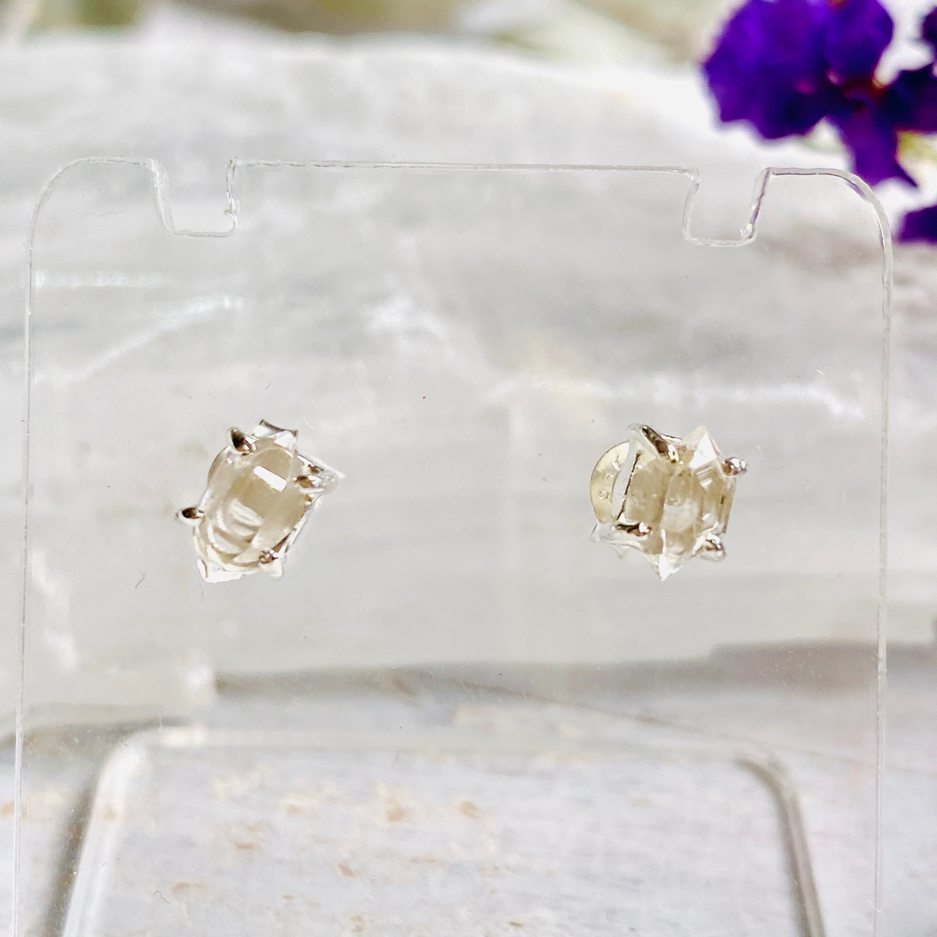 Natural Diamond Quartz Raw Stud Earrings PEGJ96 - Elegant & Hypoallergenic Jewelry for Women, Perfect for Parties, Weddings & Everyday Wear
