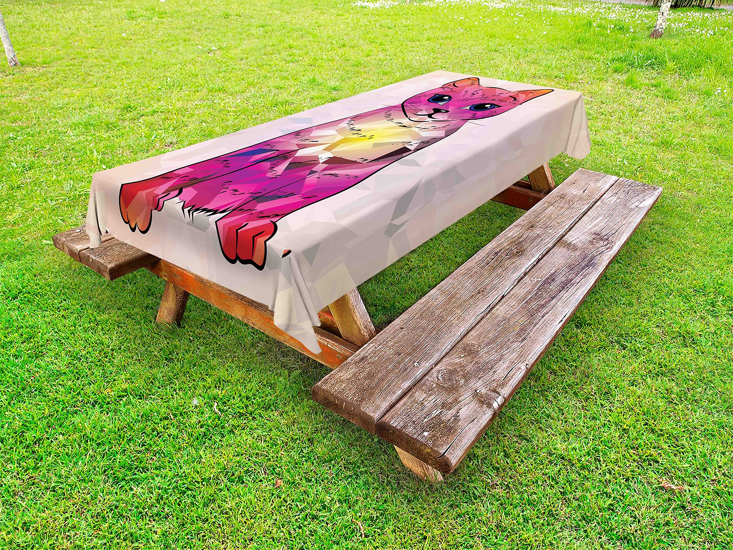 Ambesonne Cat Themed Outdoor Tablecloth - Geometric Digital Print with Retro Robot Cat Design, Washable Picnic Table Cover 58