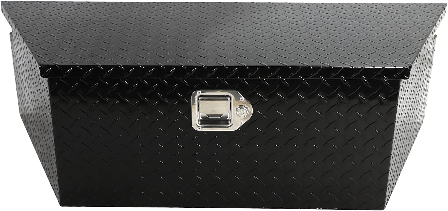 39 Inch Black Aluminum Pickup Truck Trailer Tongue Storage Tool Box with Lock & Keys - Heavy Duty Organizer for Camping, Road Trips & Work Equipment Storage