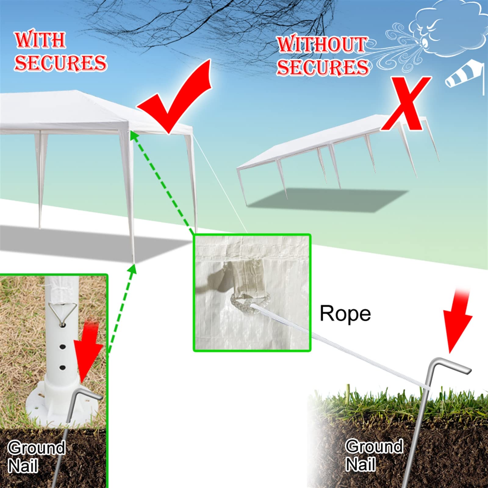 VERYKE 10'x30' White Waterproof Outdoor Canopy Gazebo Tent with 5 Removable Sidewalls, Spiral Tubes & Brighter Windows - Perfect for Patio, Backyard, Wedding, Party, BBQ, and Outdoor Events