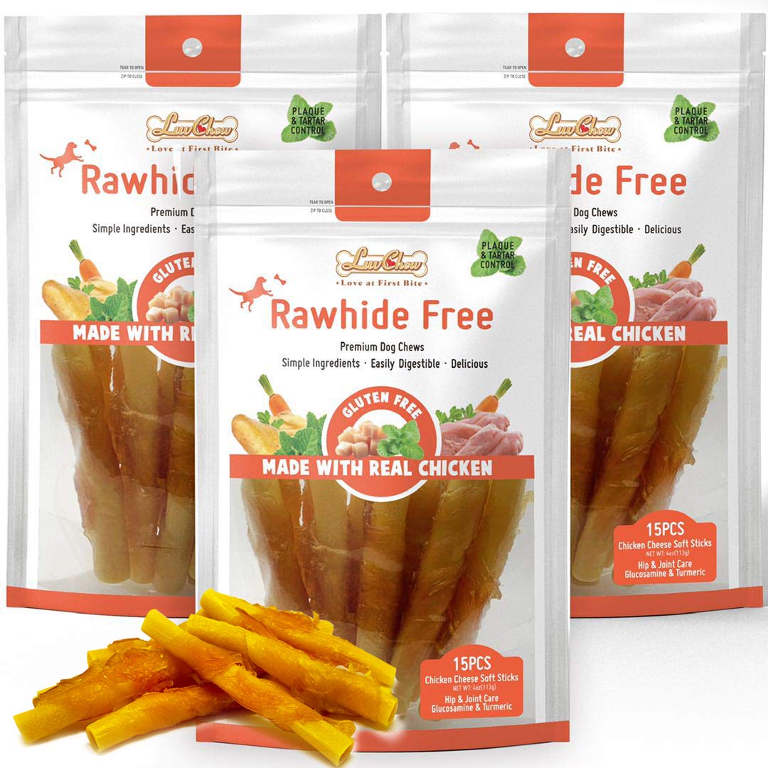 Healthy Turmeric Chicken Wrapped Dog Bone Treats - Easy to Digest Soft Chews with Cheese, 45 Pieces (15pc x 3 Packs) Medium 4.5