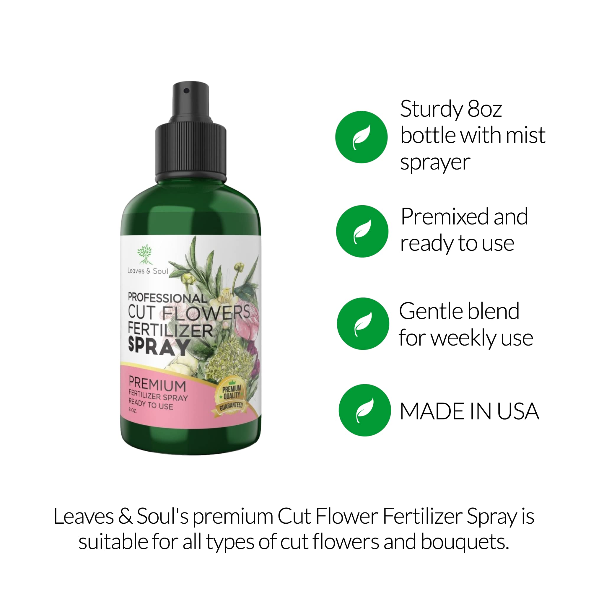 Professional Cut Flower Spray Fertilizer Mist - Pre-Mixed Weekly Plant Food for Fresh Flowers | Gentle Formula for Bouquets, Vases & Floral Arrangements | 8 oz Bottle | Extends Bloom Life for Roses, Tulips & Wedding Flowers