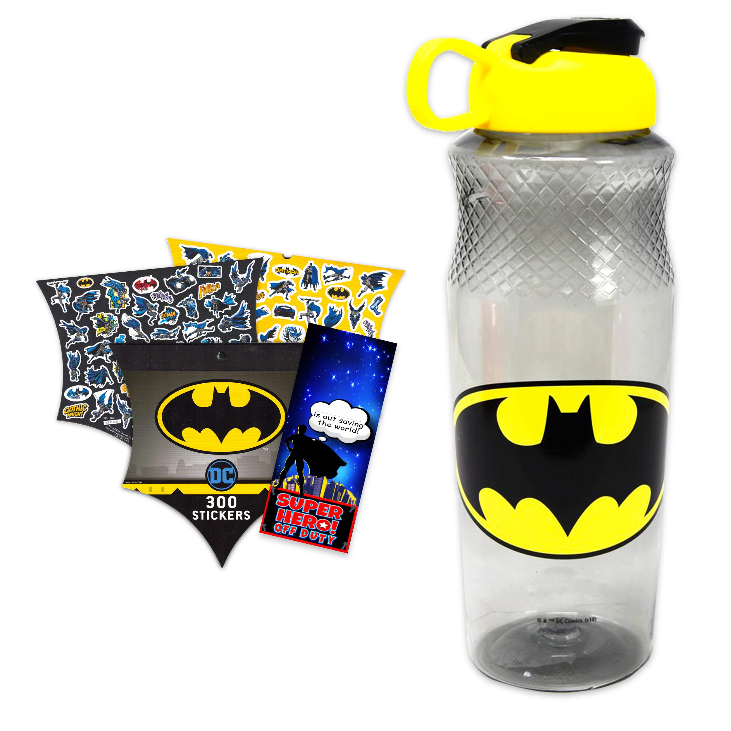 Batman 30oz Reusable Water Bottle for Kids & Adults - Insulated Stainless Steel Tumbler with 300 Stickers & Door Hanger - Perfect for School, Sports, Gym, Office & Superhero Fans