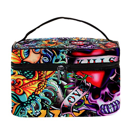 Sugar Skull Mermaid Makeup Bag for Women - Portable Travel Cosmetic Organizer with Brush Pouch, Waterproof Toiletry Bag for Makeup Brushes & Essentials - Perfect for Vacation, Gym, Beach Trips & Daily Use