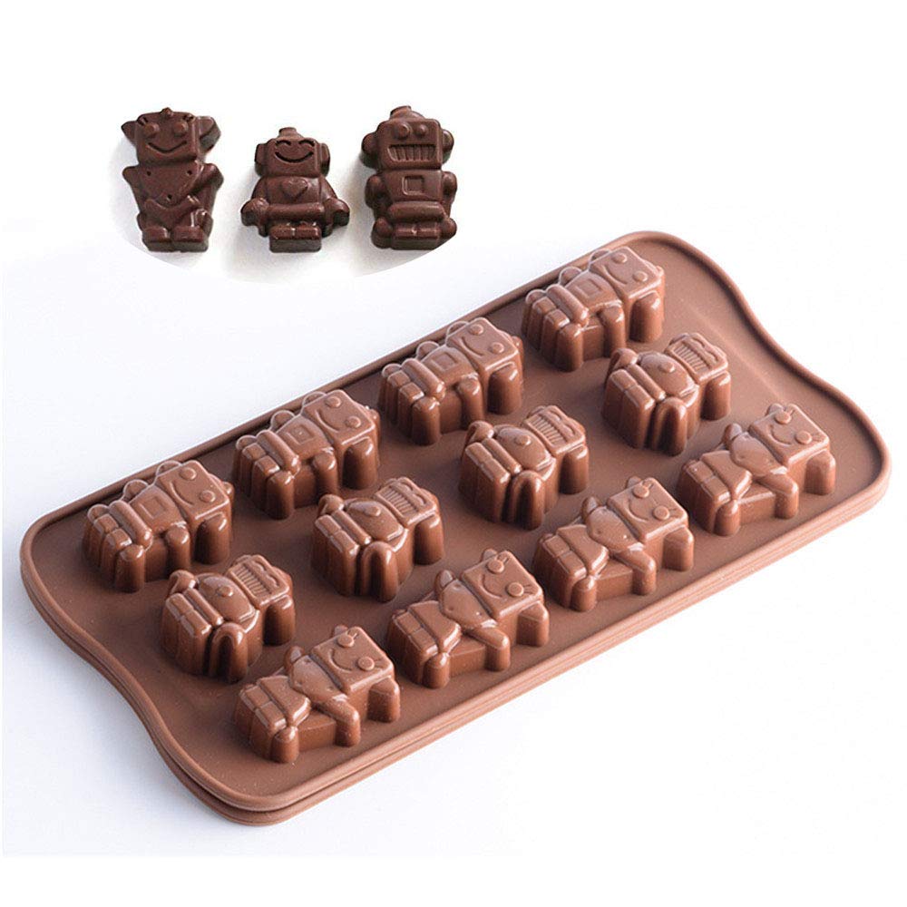 Non-Stick Silicone Chocolate Gummy Molds - 2PC Robot Shaped Candy & Soap Molds for Baking, Ice Cubes, Jelly, Hard Candies - Perfect for DIY Desserts, Party Treats & Kids' Cooking Activities