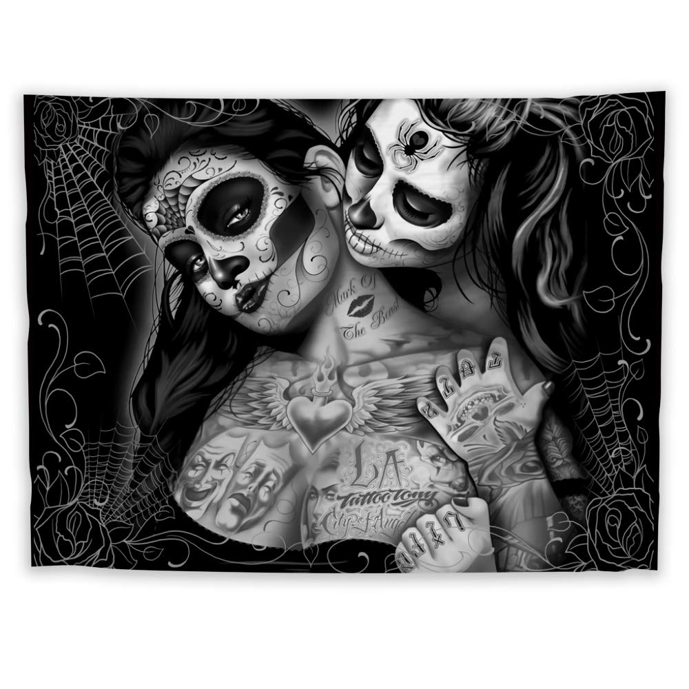 JackGo7 Skull Lady Tapestry - Gothic Wall Art Hanging for Bedroom, Living Room & Dorm Decor | Bohemian Table Cover, Beach Blanket & Home Mural Gift Idea | Perfect for Halloween, Gothic Parties & Boho Room Aesthetics