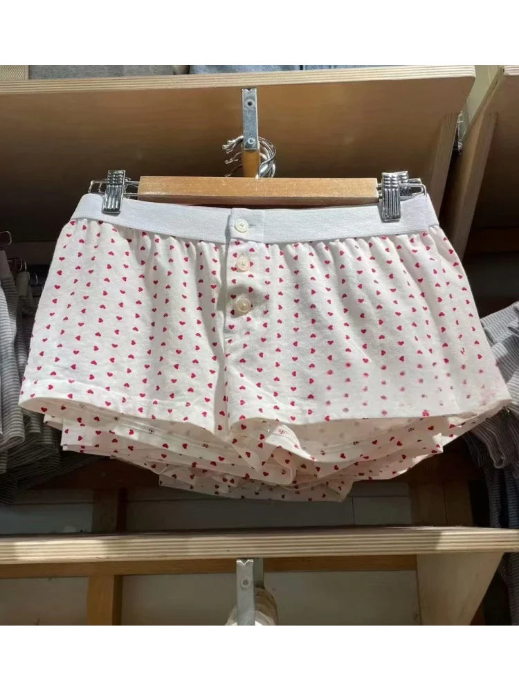 Vintage Low Waist Women's Casual Soft Cotton Shorts with Front Buttons - Summer Chic Bottoms for Beach, Travel & Everyday Wear
