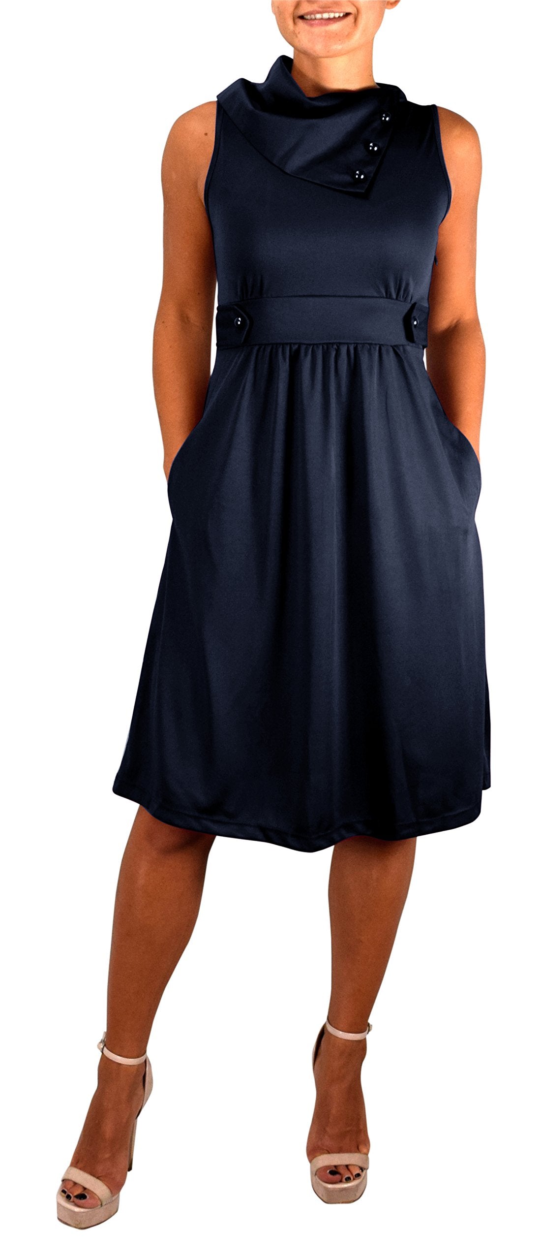 Women's Casual Sleeveless A-Line Dress with Fold-Over Collar - Perfect for Summer Outings, Beach Vacations & Brunch Dates