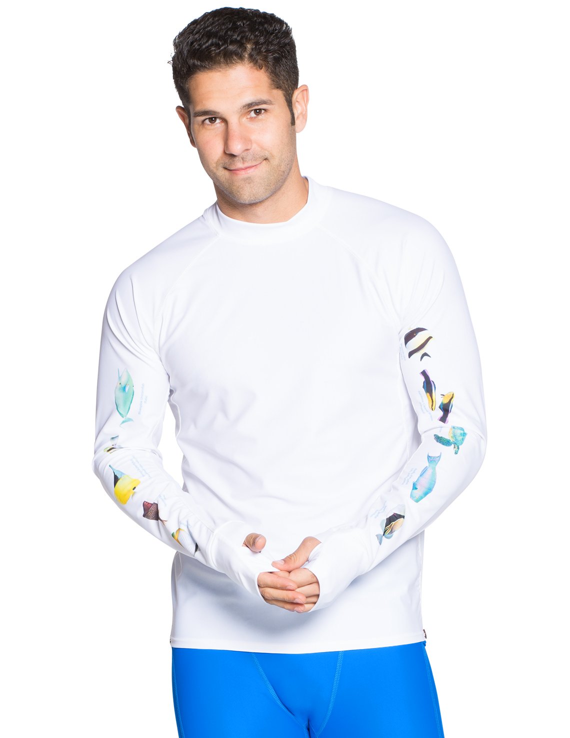 Tuga Men's Snorkel Rash Guard UPF 50+ Sun Protection Shirt - Hawaii Fish Print Quick Dry Swimwear for Snorkeling, Surfing & Beach Activities - Made in USA