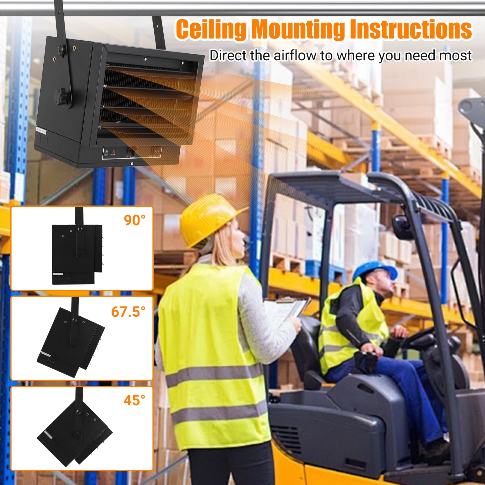 5000W Electric Garage Heater with Fan Forced Heating - 240V Ceiling Mount Shop Heater with Overheat Protection & Thermal Cut-Out Switch - ETL Certified for Workshop, Warehouse & Home Garage Use - Perfect for Winter Heating & DIY Projects