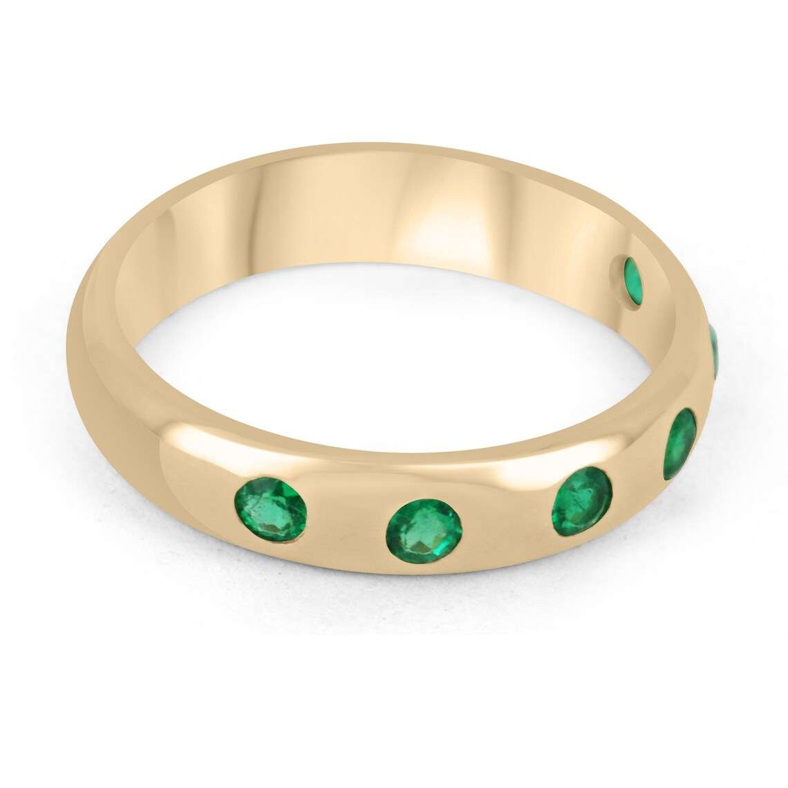 0.20tcw 4MM Natural Round Emerald Stacking Band Ring in 14K Gold - Perfect for Everyday Wear, Layering & Special Occasions