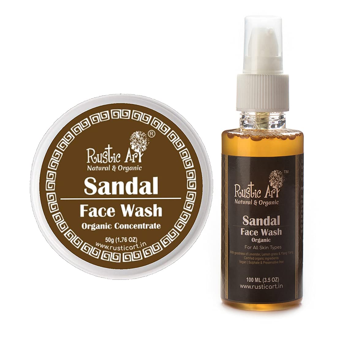Rustic Art Sandal Face Wash & Detan Concentrate - Brightening Facial Cleanser for Acne, Blemishes & Whiteheads | Gentle Exfoliation for Glowing Skin | Perfect for Daily Skincare & Post-Sun Care Routine