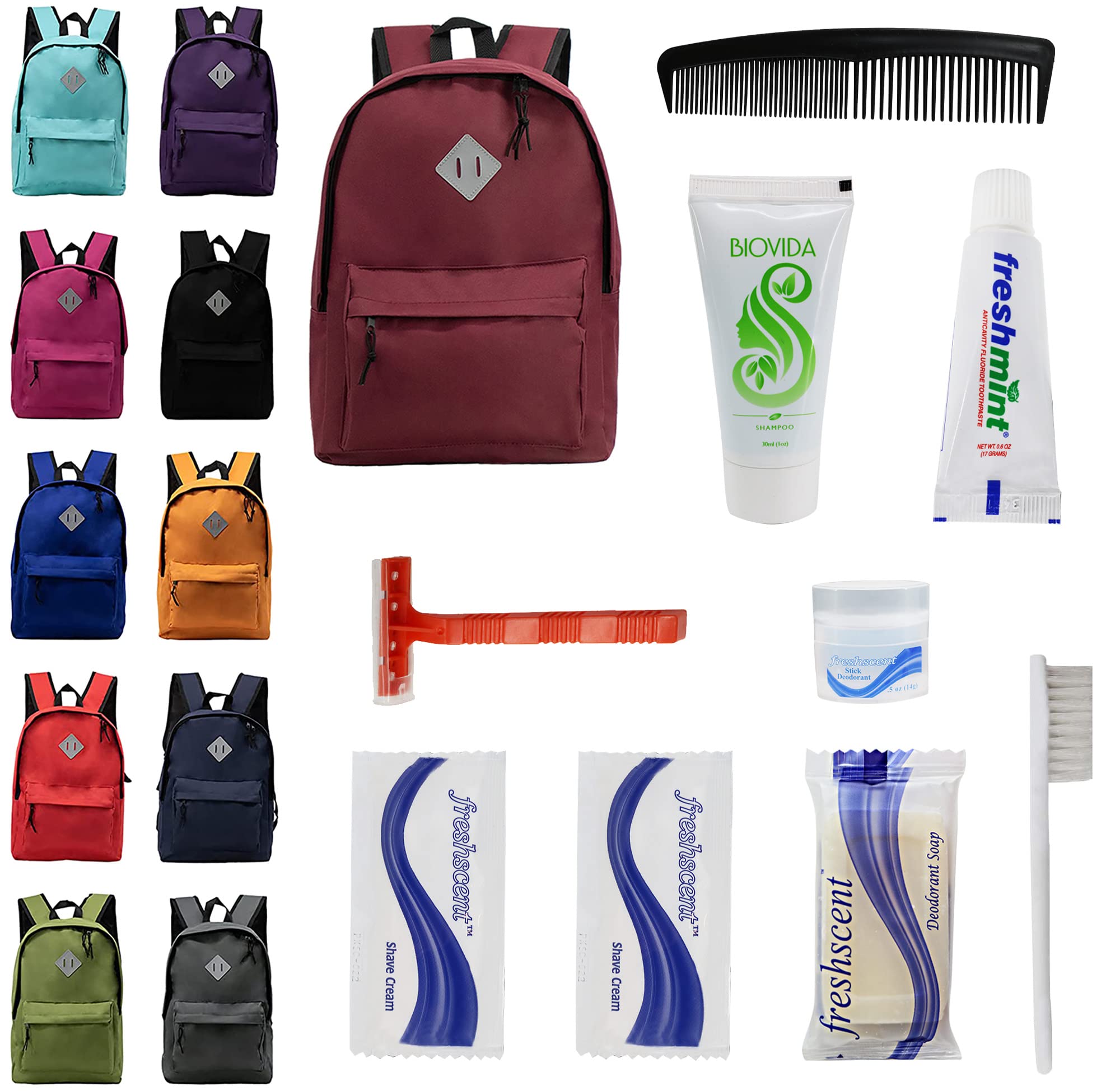 12 Pack - 17 Inch Premium Wholesale Backpacks in 11 Colors with Reflective Strips for School, Travel & Work - Durable Bulk Bookbags for Students, Commuters & Professionals