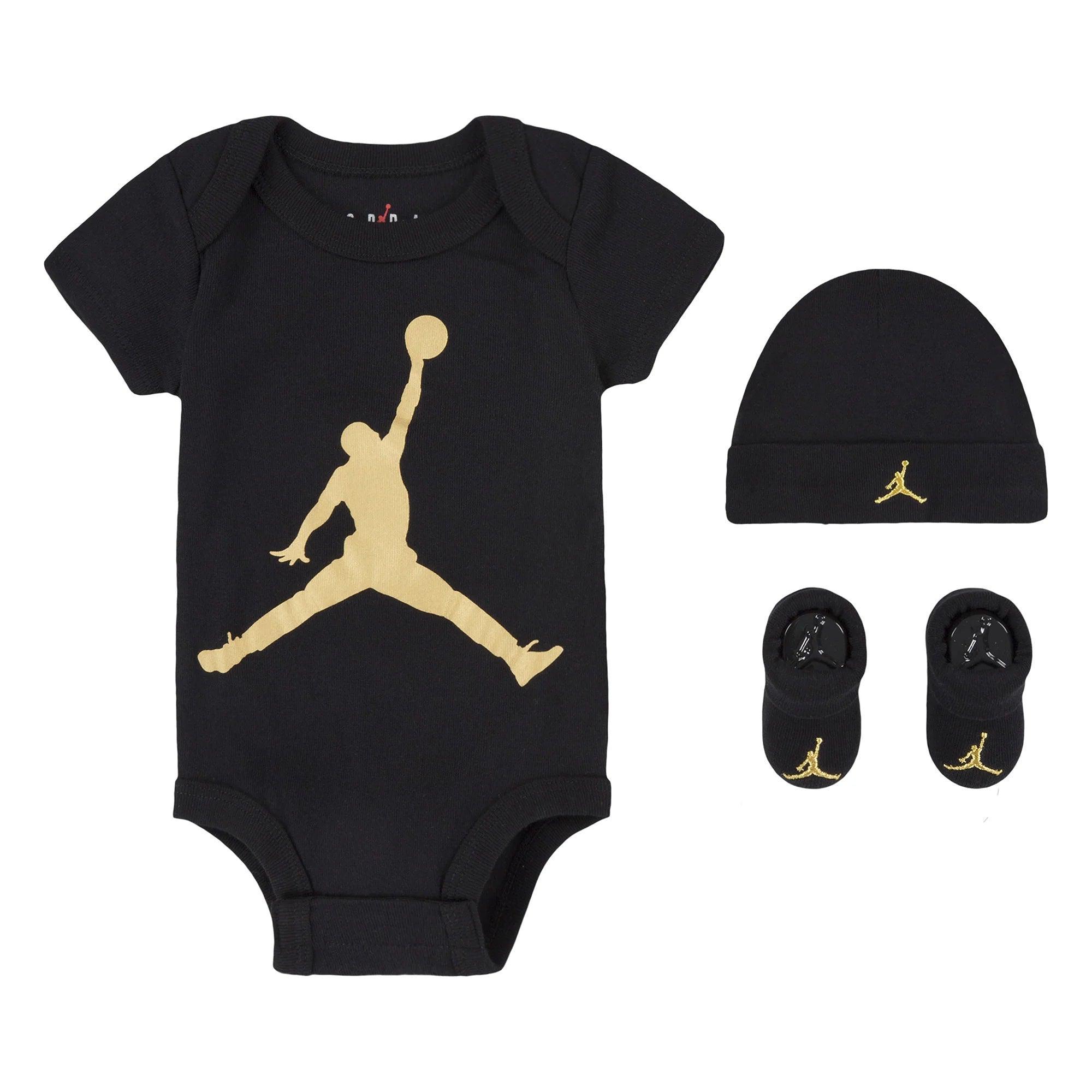 Jordan Baby 3-Piece Gift Box Set (Black/Gold) - 0-6 Months - Perfect for Newborn Gifts, Baby Showers & Special Occasions