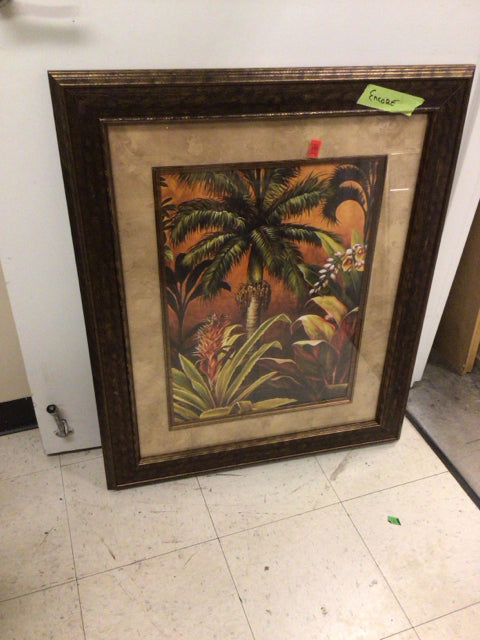 29 7/8 X 36 Inch Tropical Palm Tree Floral Framed Wall Art Print - Perfect for Beach House Decor, Living Room, Bedroom & Office
