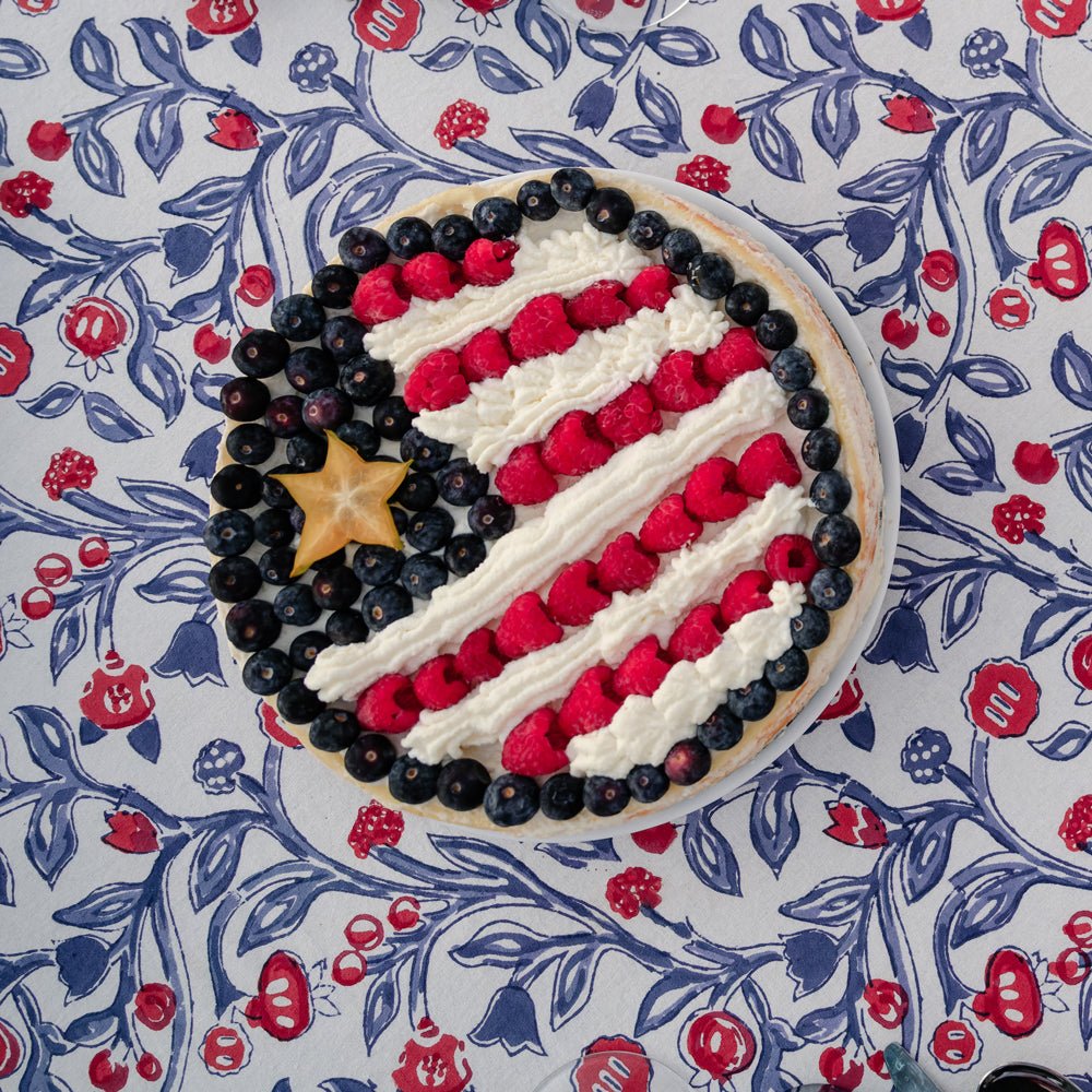 Emma Red & Blue Tablecloth - Waterproof & Stain-Resistant Picnic Table Cover for Outdoor Parties, BBQ, and Family Gatherings