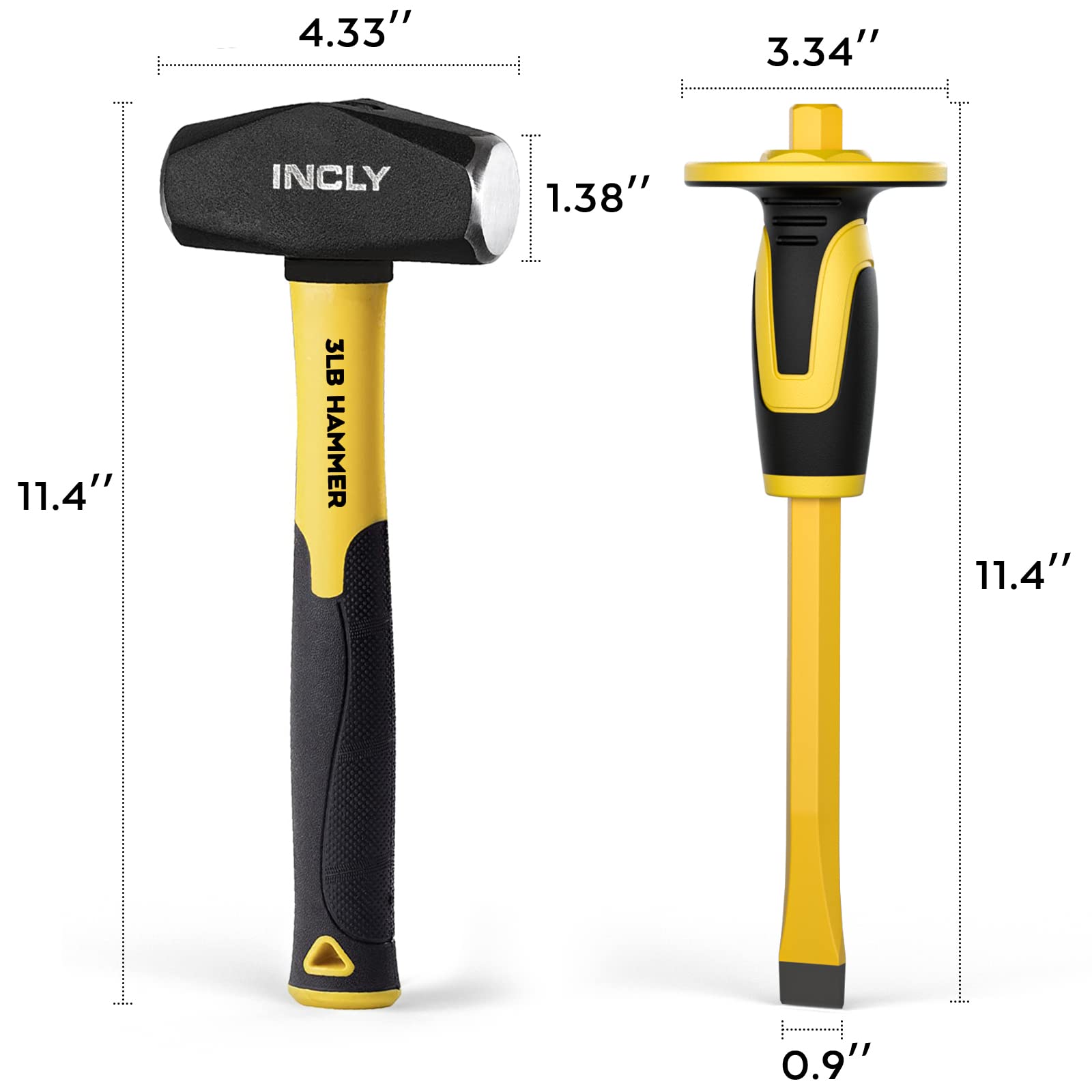 INCLY 4-Piece Geology Rock Pick Kit with 3lb Sledge Hammer, 12