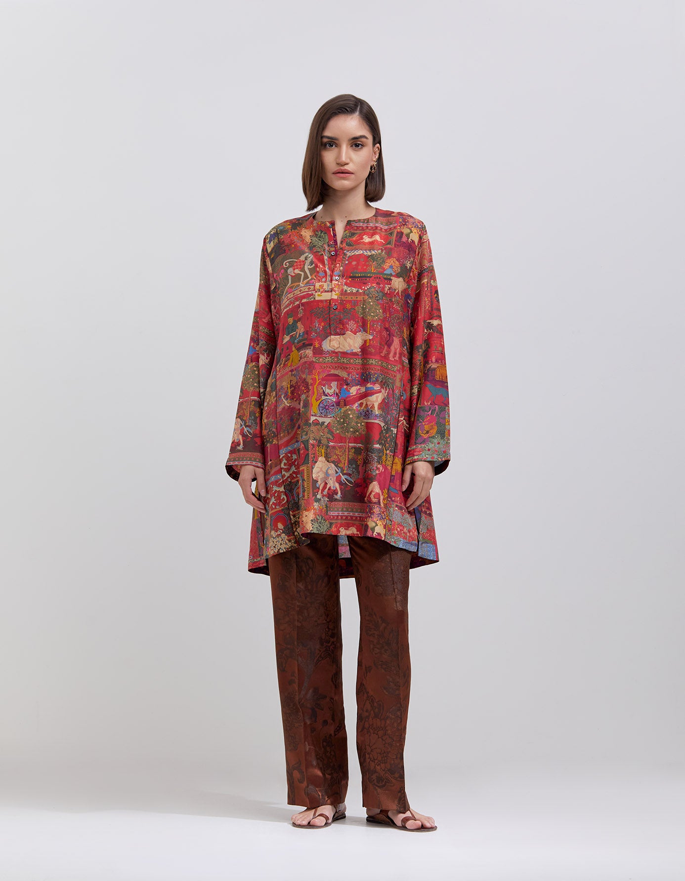 Kalidar Silk Kurta for Women - Elegant Crimson Embroidered Indian Tunic Top for Festivals, Weddings & Special Occasions