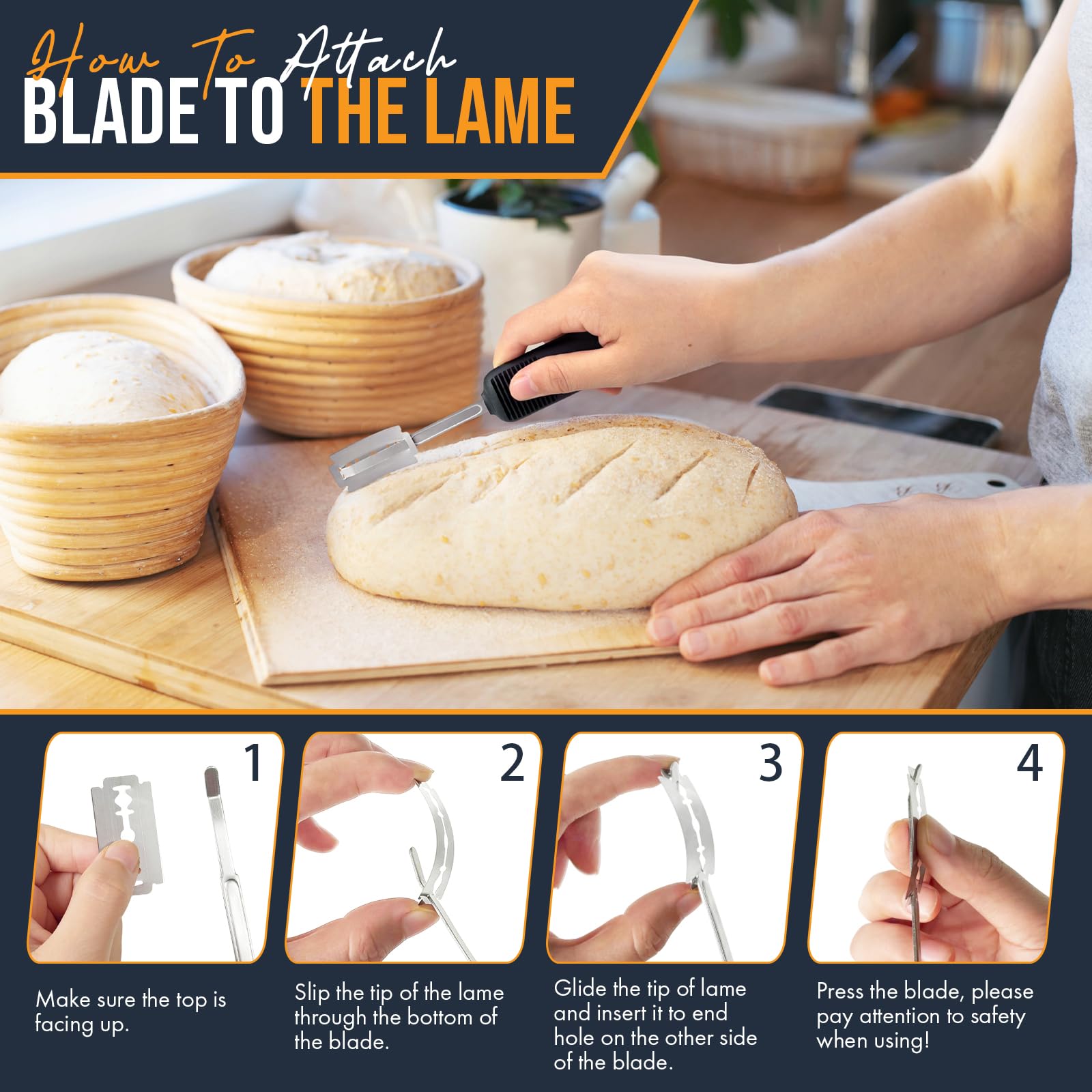 MEKER Professional Bread Lame for Sourdough Baking - Upgraded Silicone Handle Dough Scoring Knife with 10 Stainless Steel Blades & Leather Protector - Perfect for Artisan Bread Making, Home Baking & Pastry Decoration